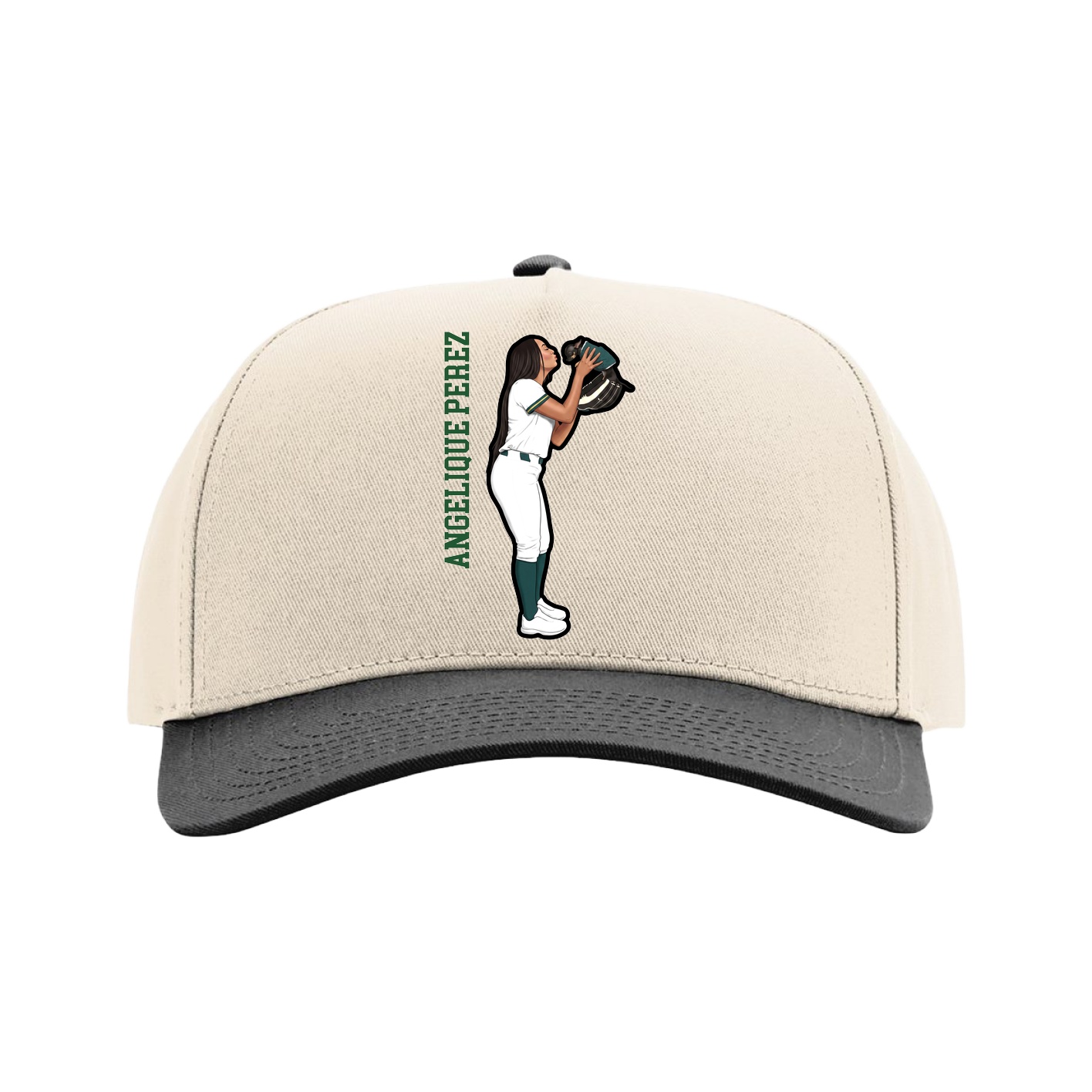 Full Fabric Five-Panel Champ Cap — Name Vertical in Cream/Black