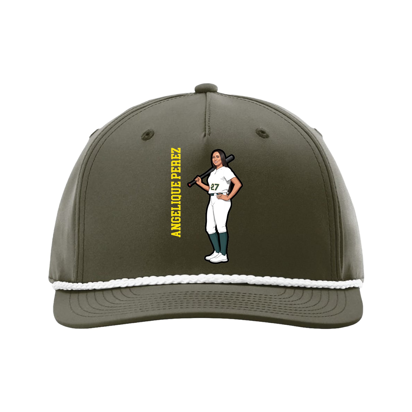 Five-Panel Classic Rope Cap — Name Vertical in Green