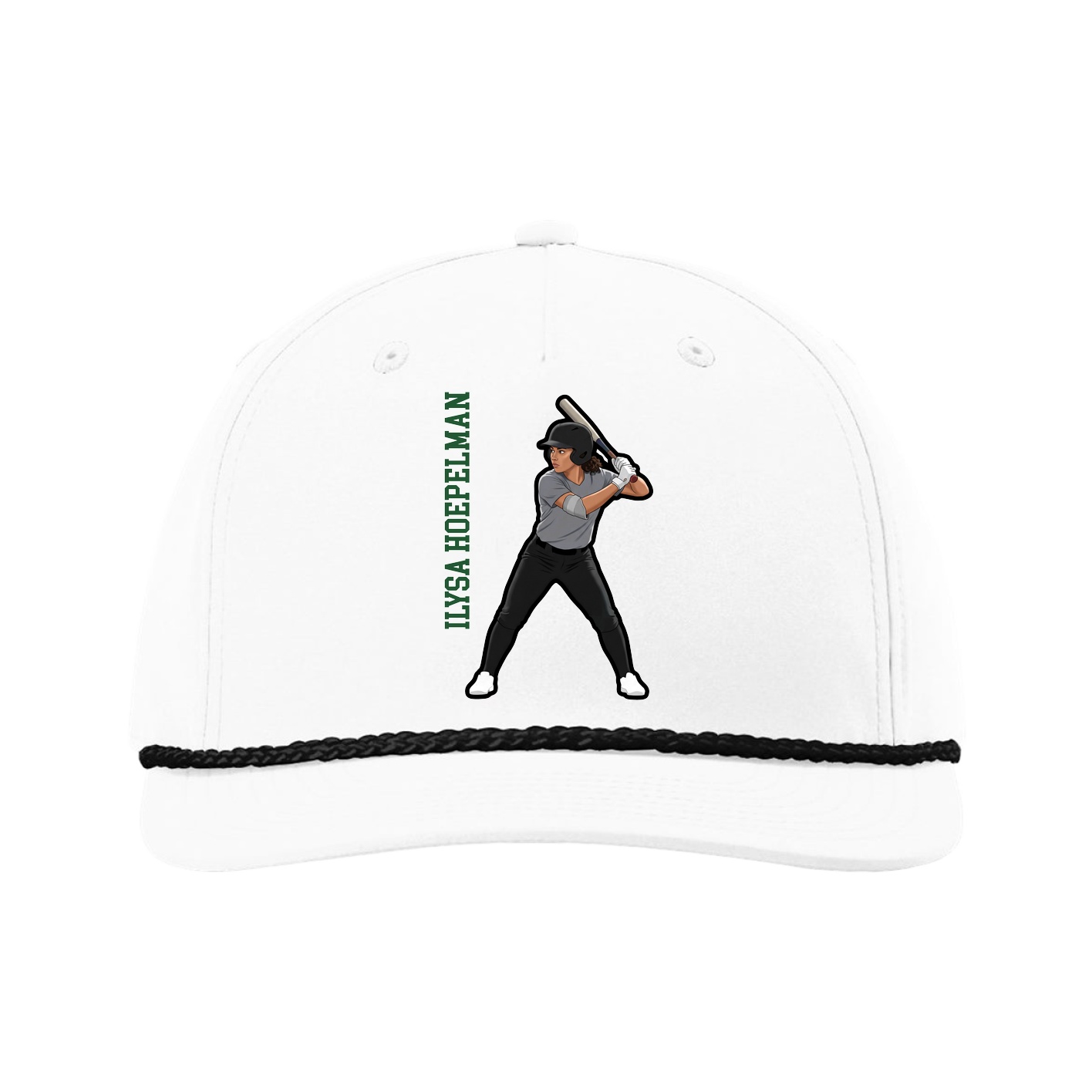 Five-Panel Classic Rope Cap — Name Vertical in White
