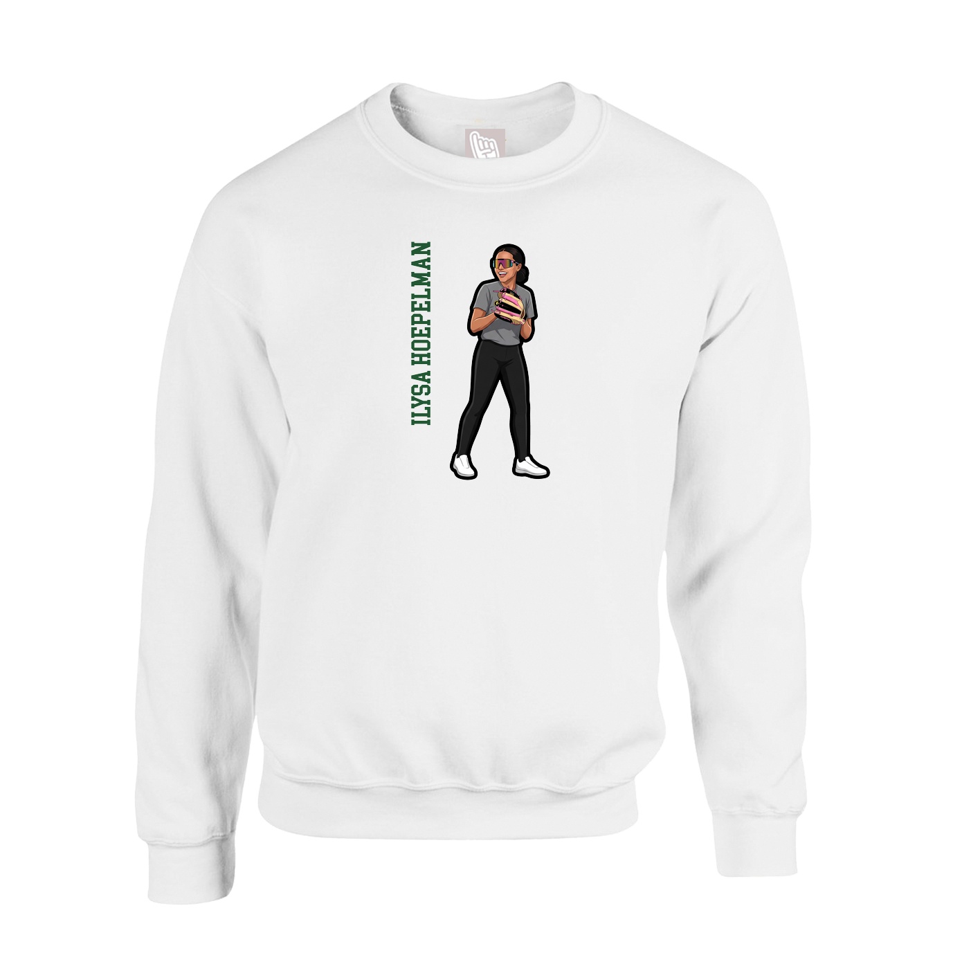 Fleece Crew — Name Vertical in White