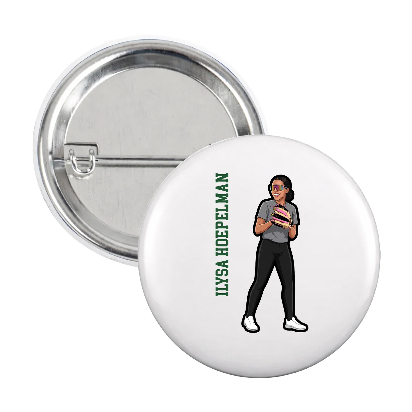Game Day Button — Name Vertical in White