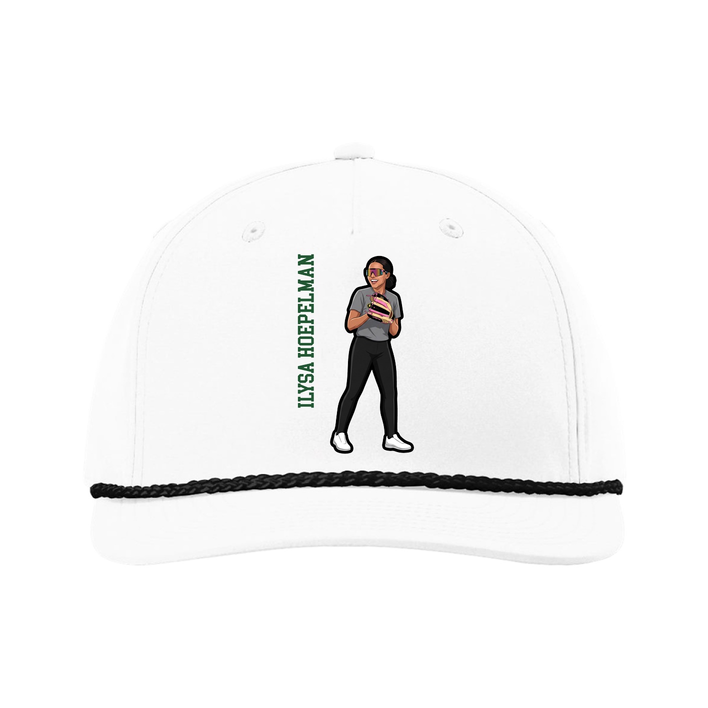 Five-Panel Classic Rope Cap — Name Vertical in White