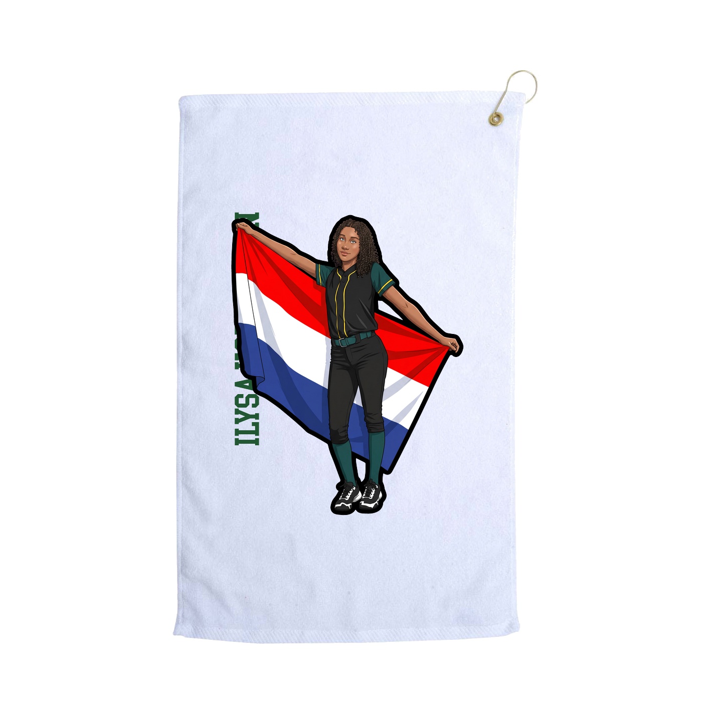 Golf Towel — Name Vertical in White