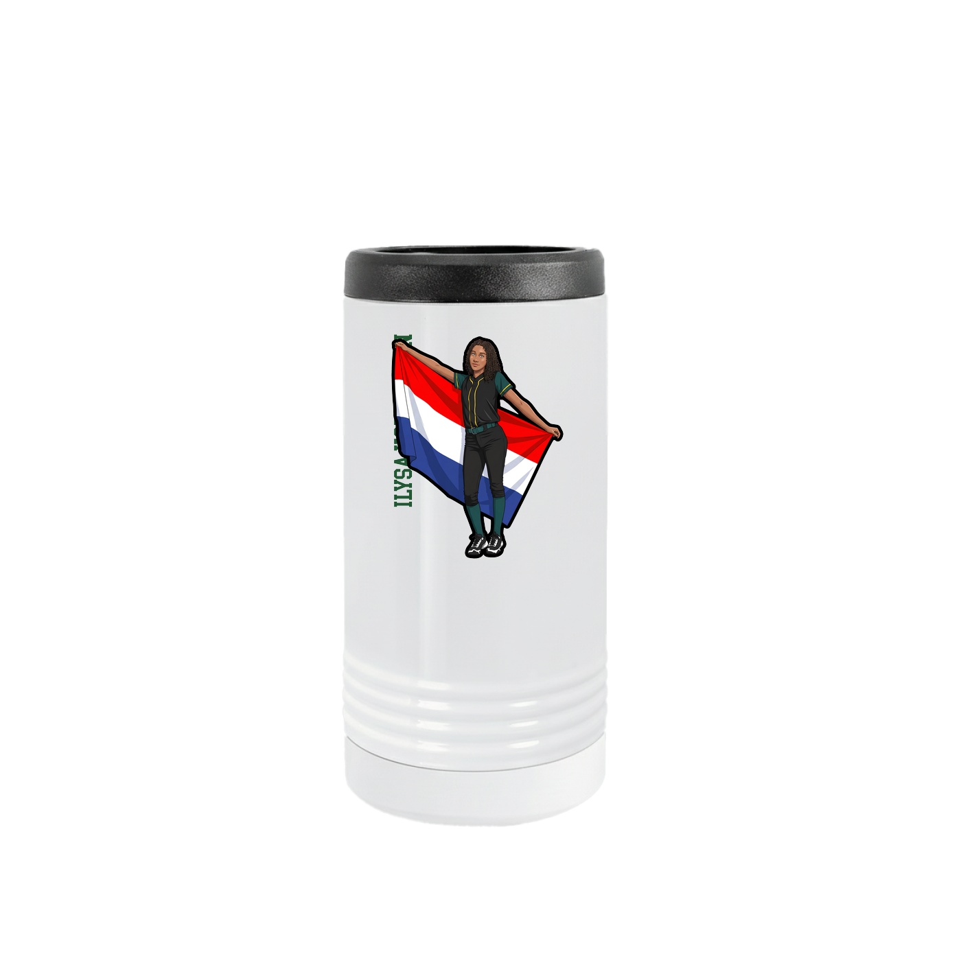 Slim Beverage Holder — Name Vertical in White