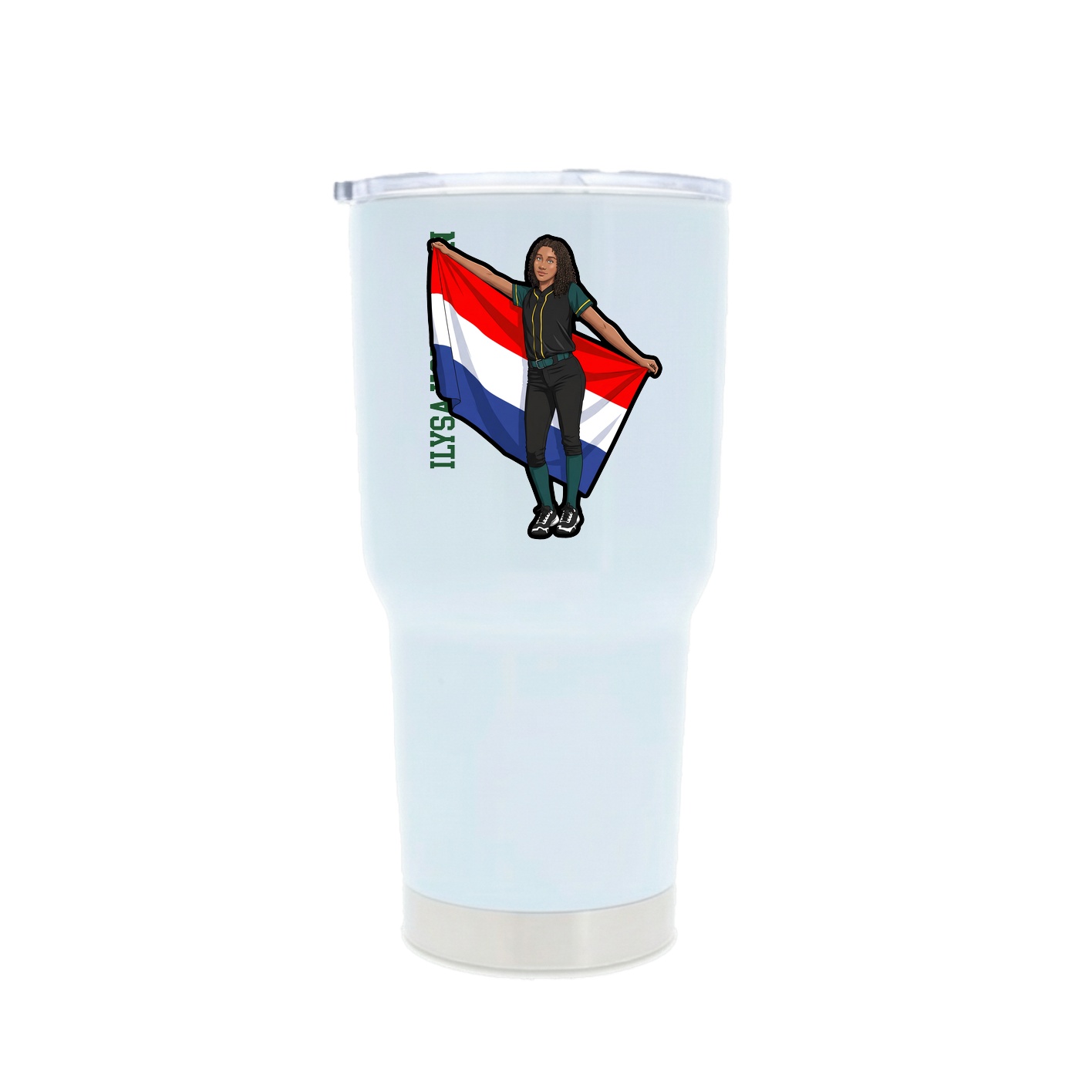 30oz Stainless Steel Tumbler — Name Vertical in White