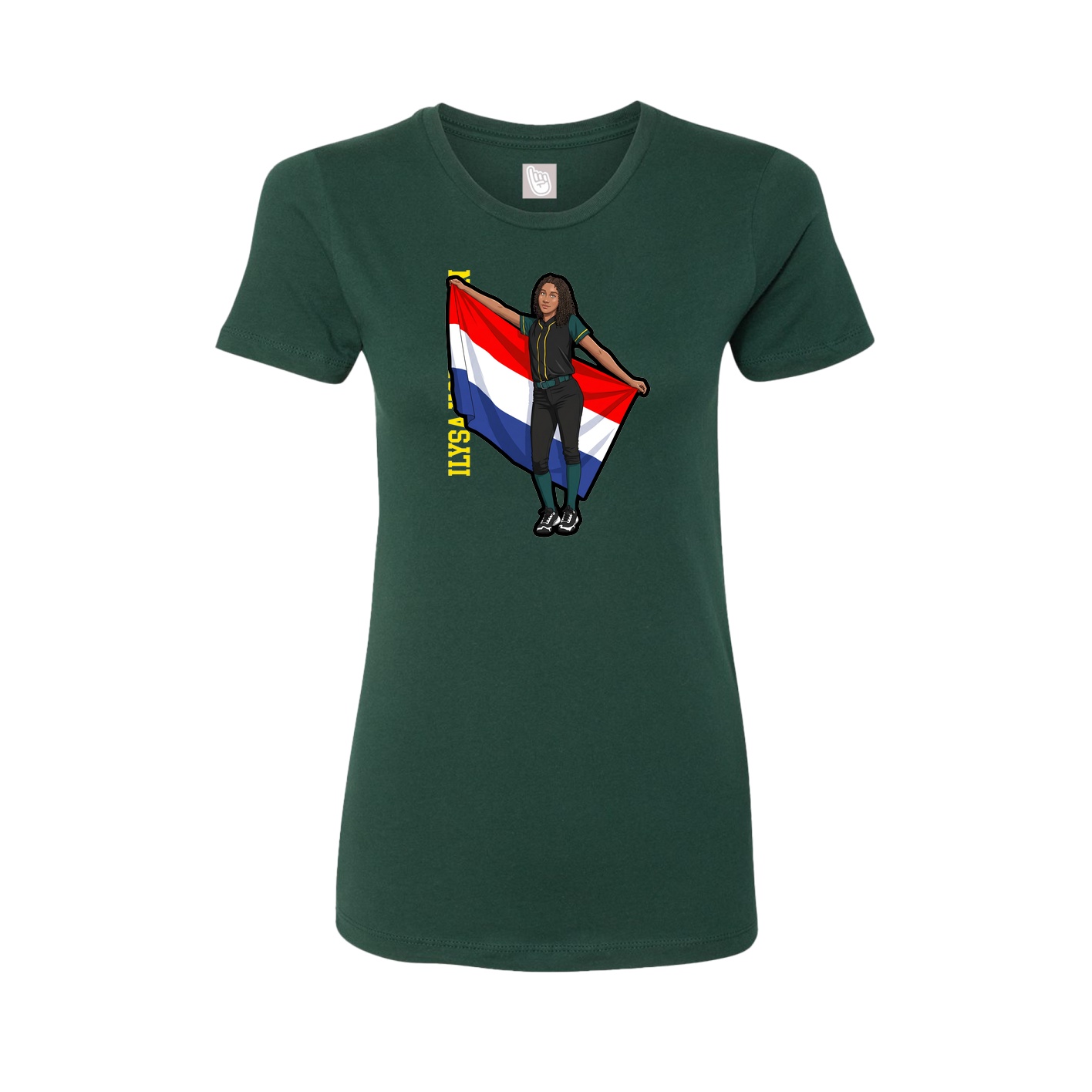 Fitted Women's Tee — Name Vertical in Green