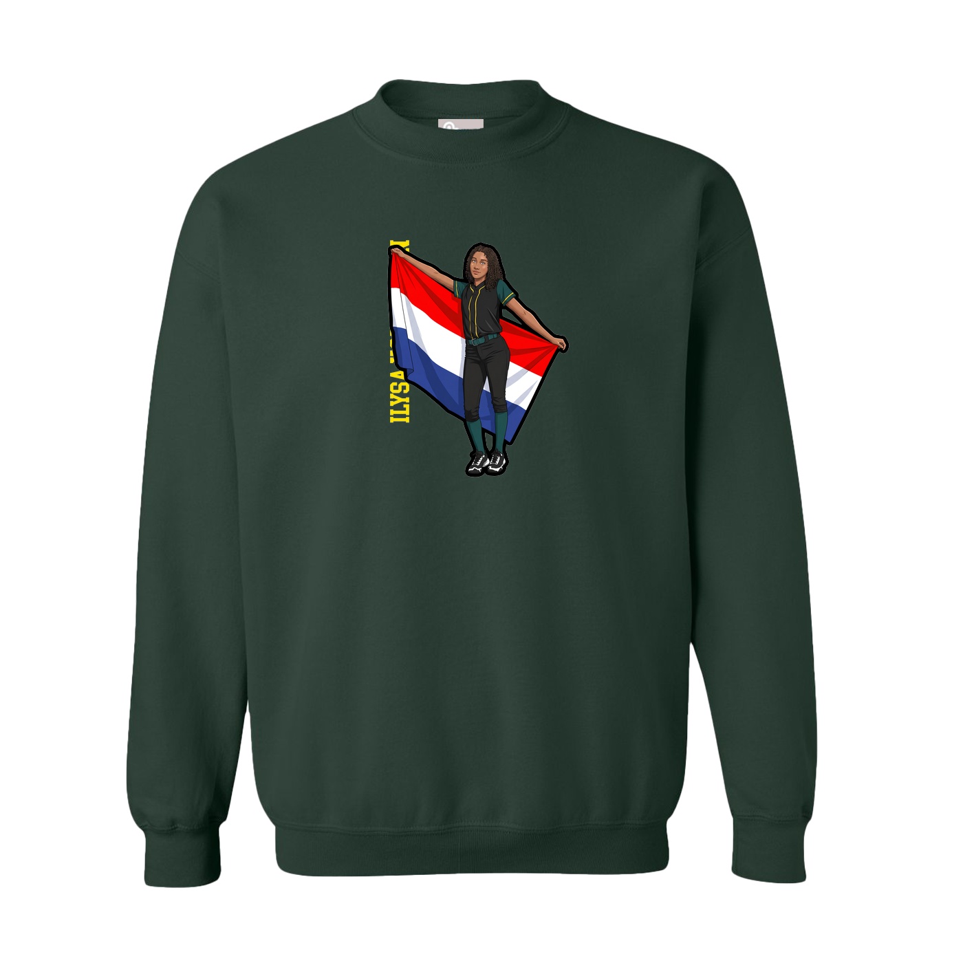 Fleece Crew — Name Vertical in Green