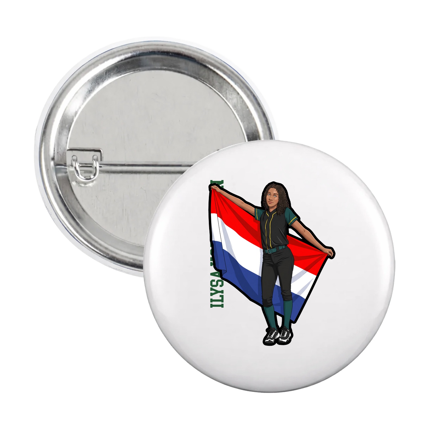 Game Day Button — Name Vertical in White