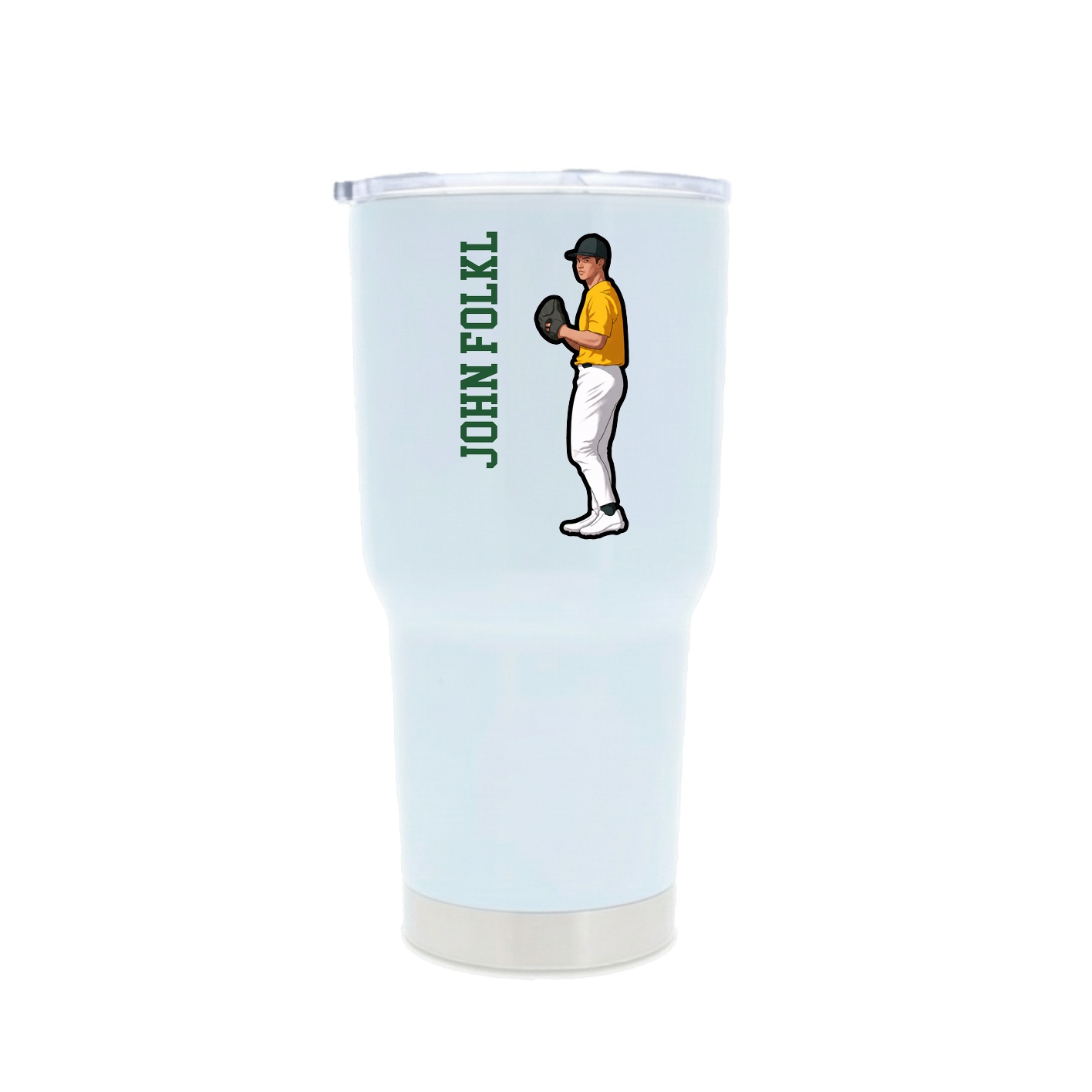 30oz Stainless Steel Tumbler — Name Vertical in White