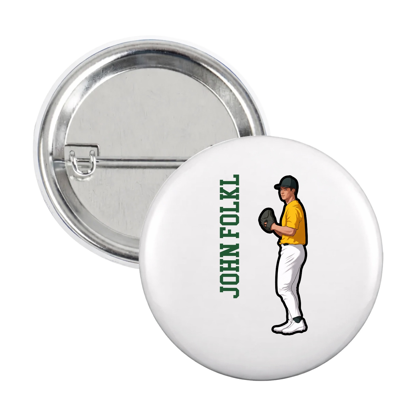 Game Day Button — Name Vertical in White