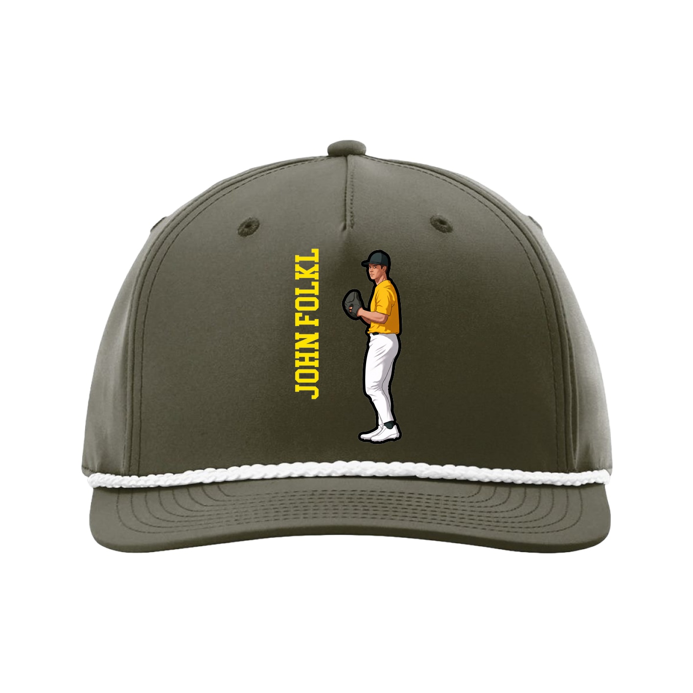 Five-Panel Classic Rope Cap — Name Vertical in Green