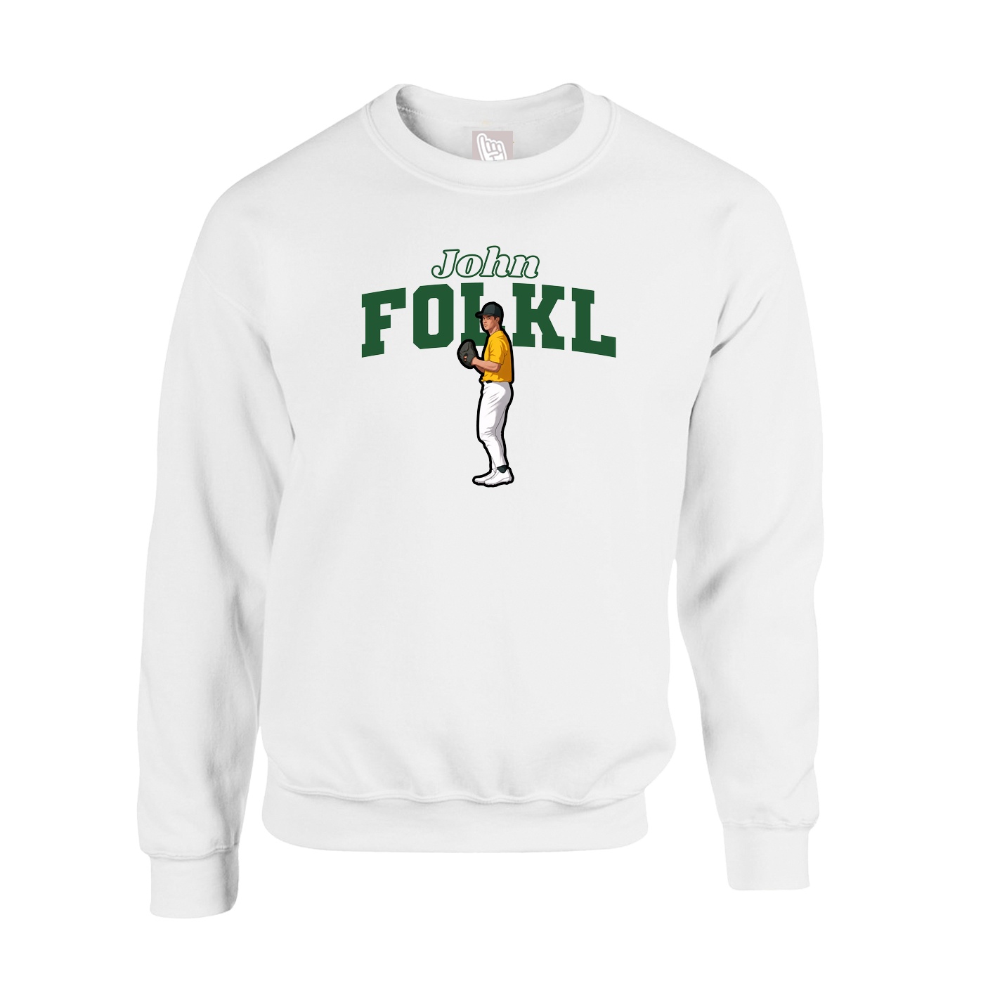 Fleece Crew — Name Arch in White
