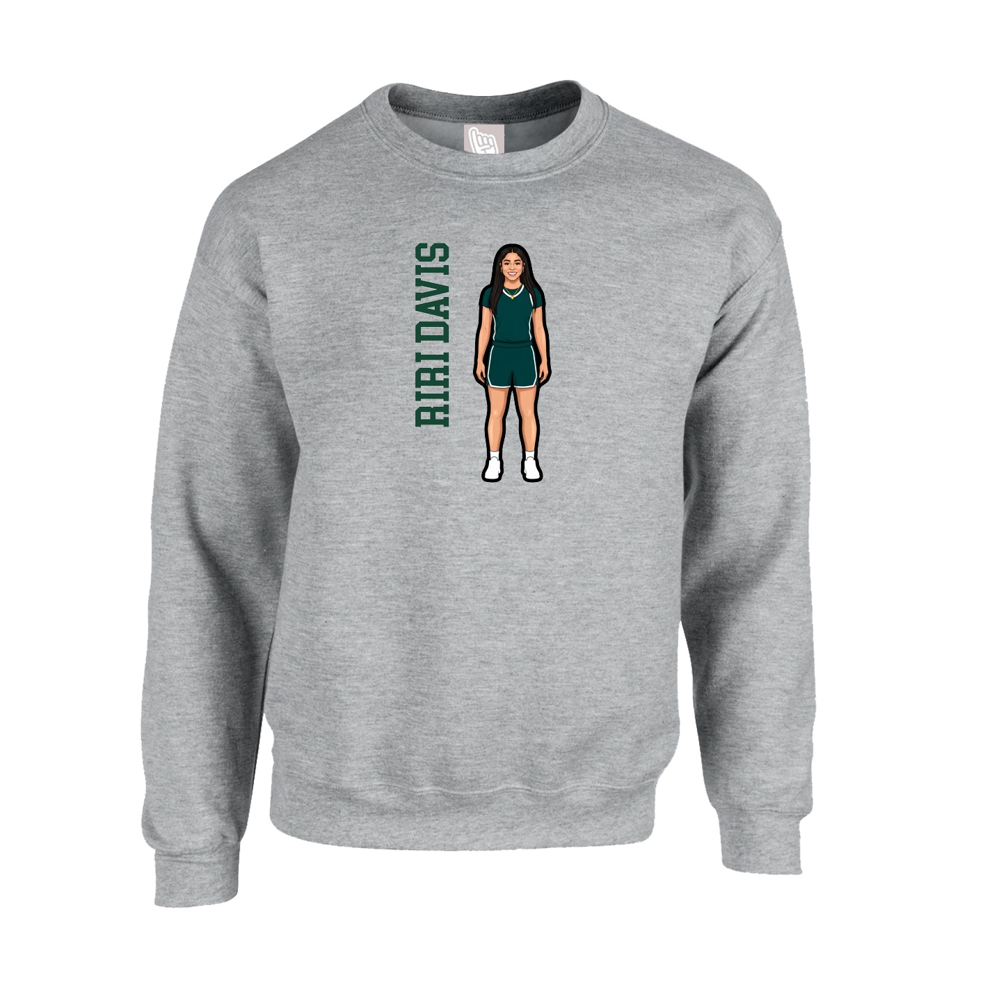 Fleece Crew — Name Vertical in Grey