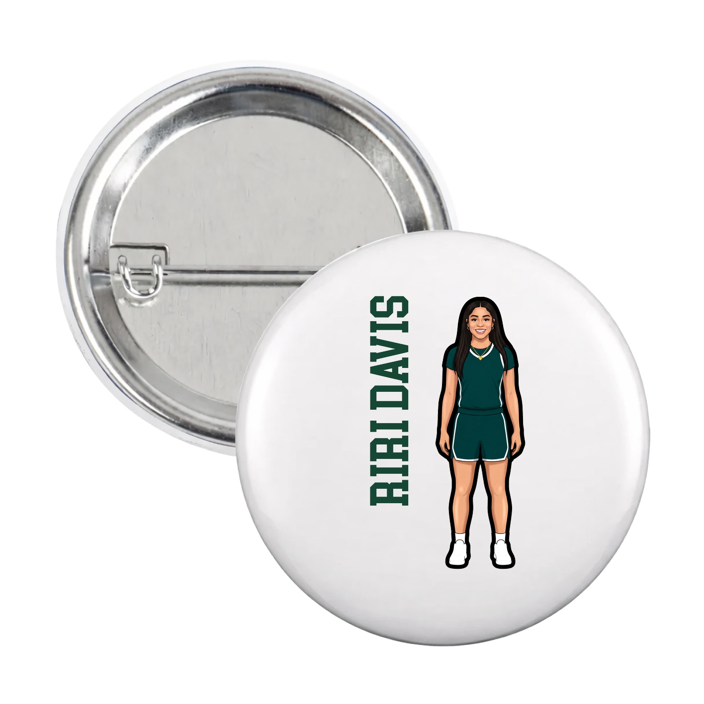 Game Day Button — Name Vertical in White