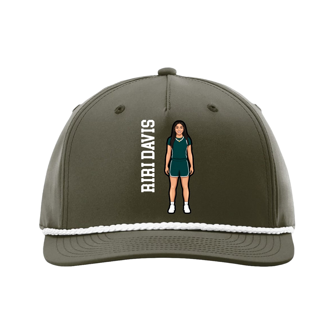 Five-Panel Classic Rope Cap — Name Vertical in Green