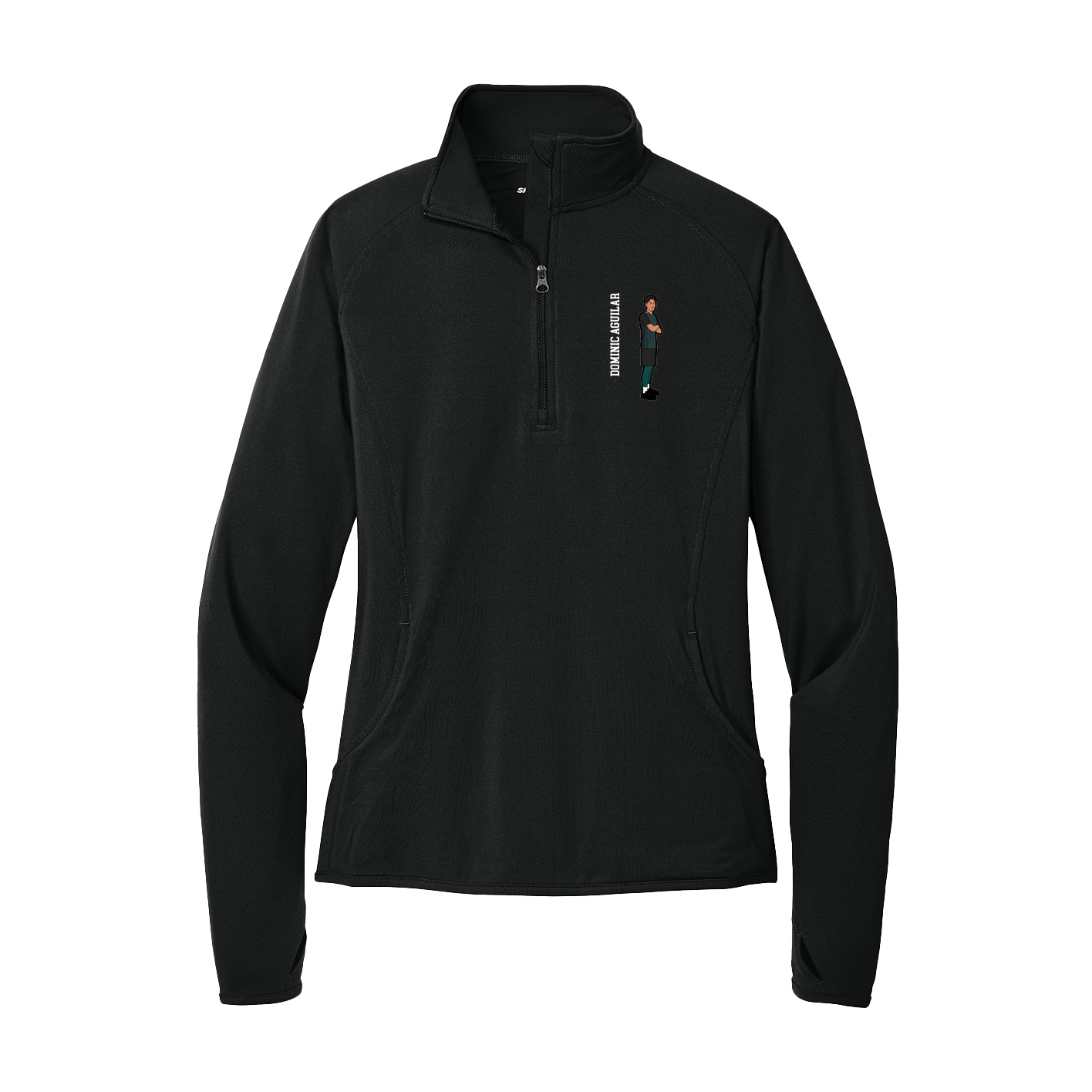 Women's Q-Zip Pullover — Name Vertical in Black