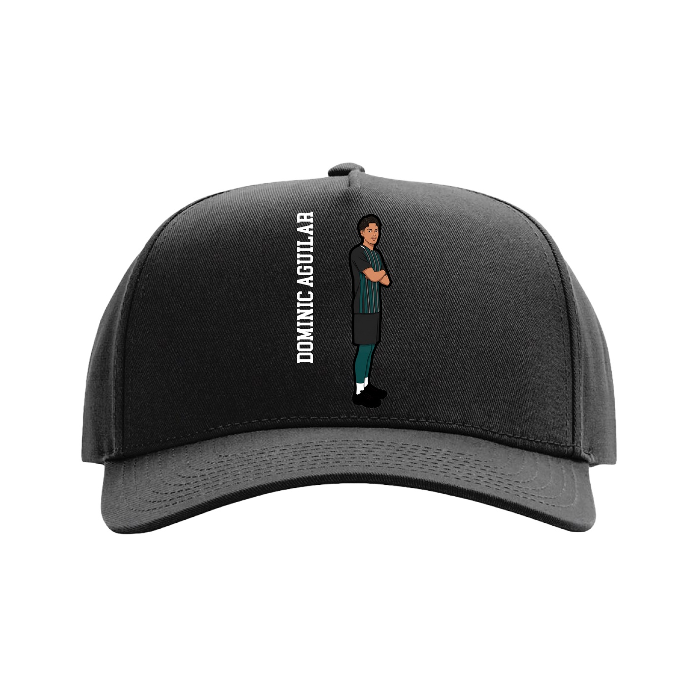 Full Fabric Five-Panel Champ Cap — Name Vertical in Black