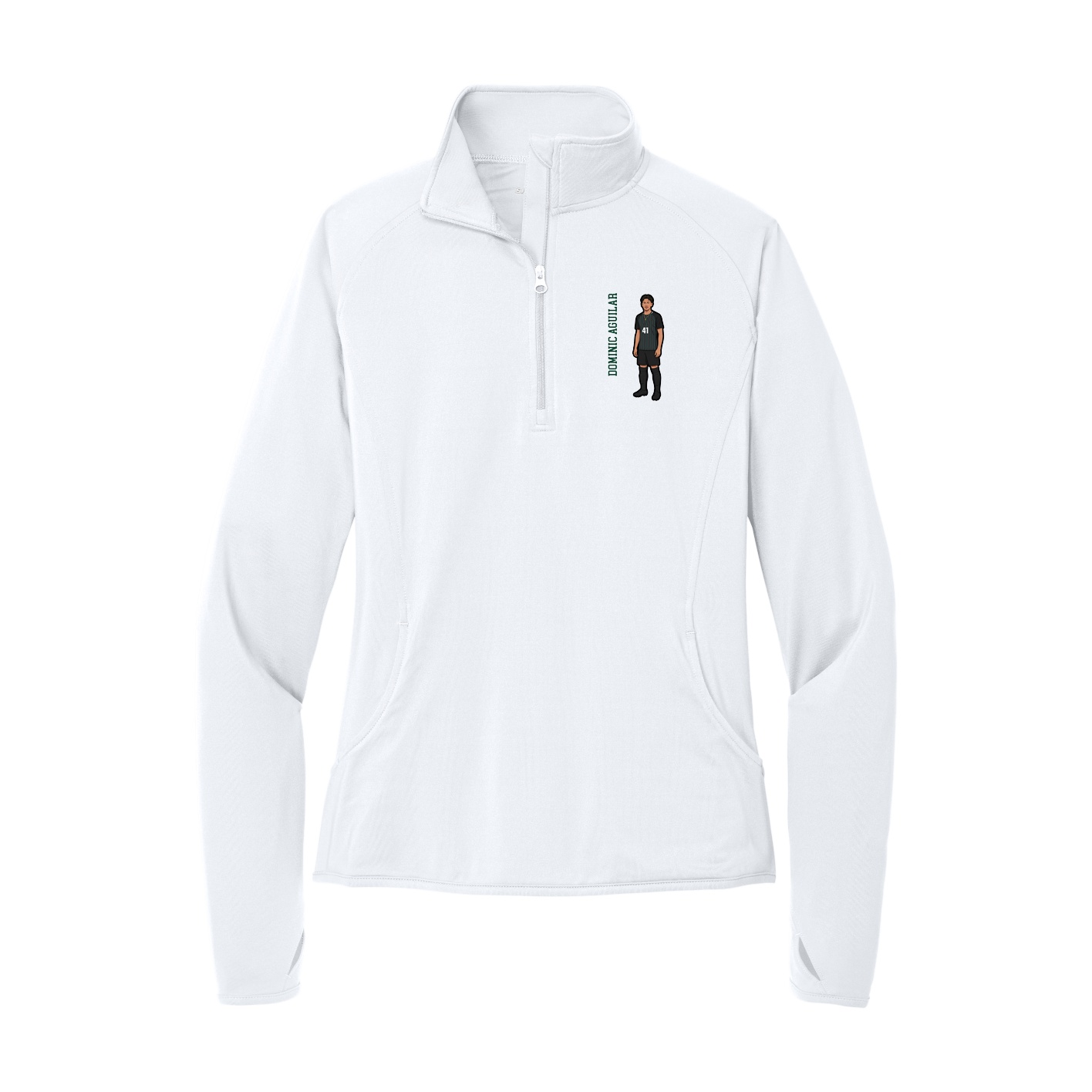 Women's Q-Zip Pullover — Name Vertical in White