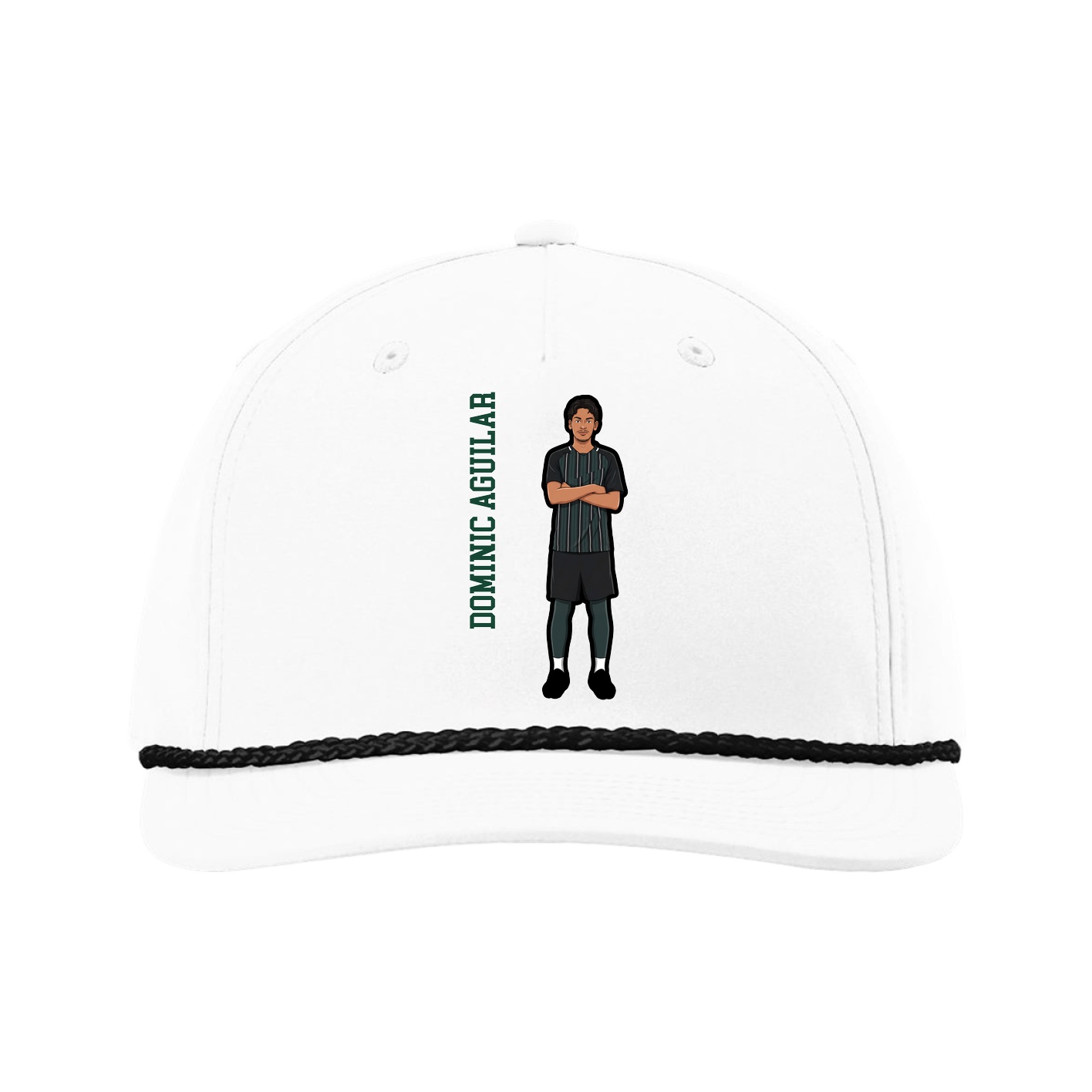 Five-Panel Classic Rope Cap — Name Vertical in White