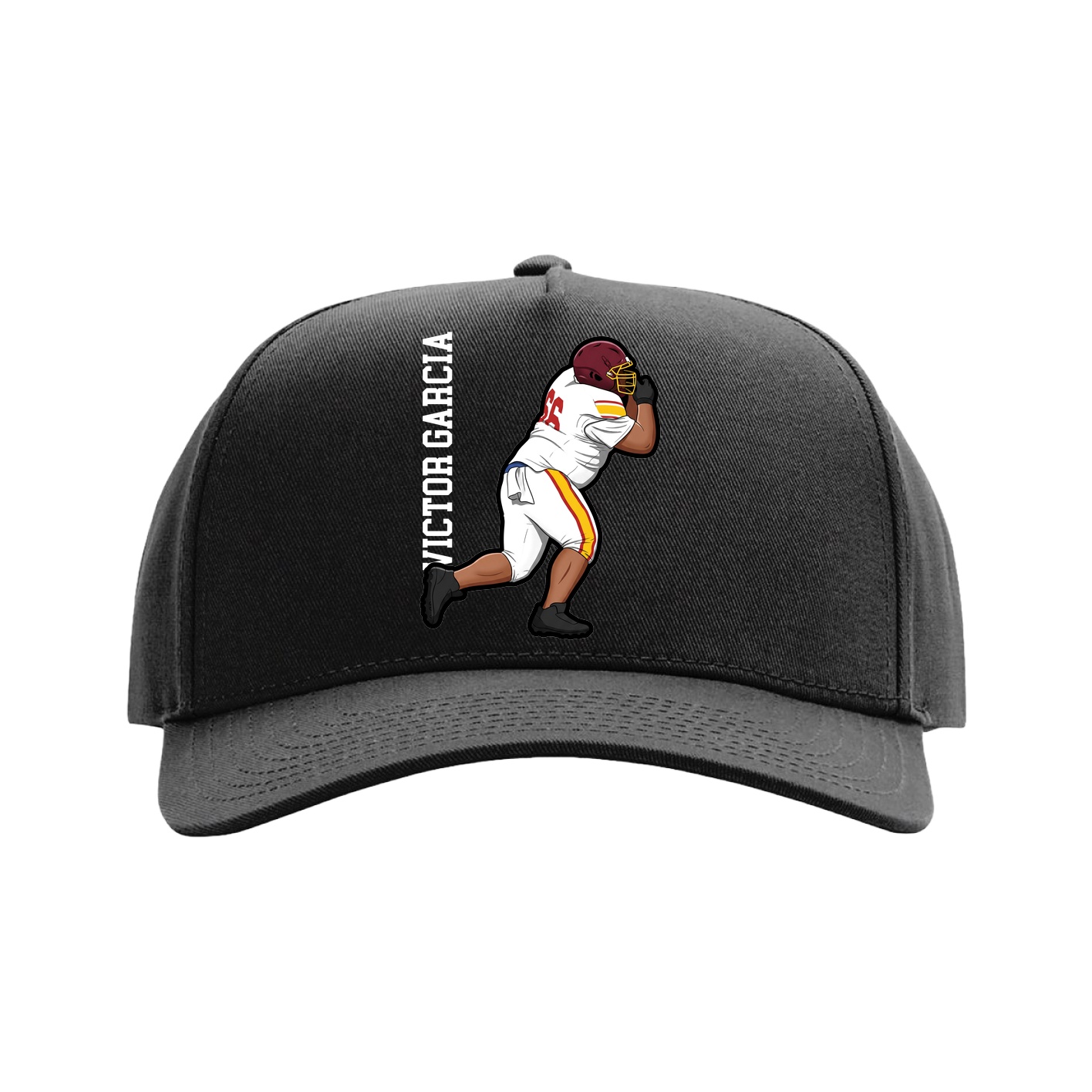 Full Fabric Five-Panel Champ Cap — Name Vertical in Black