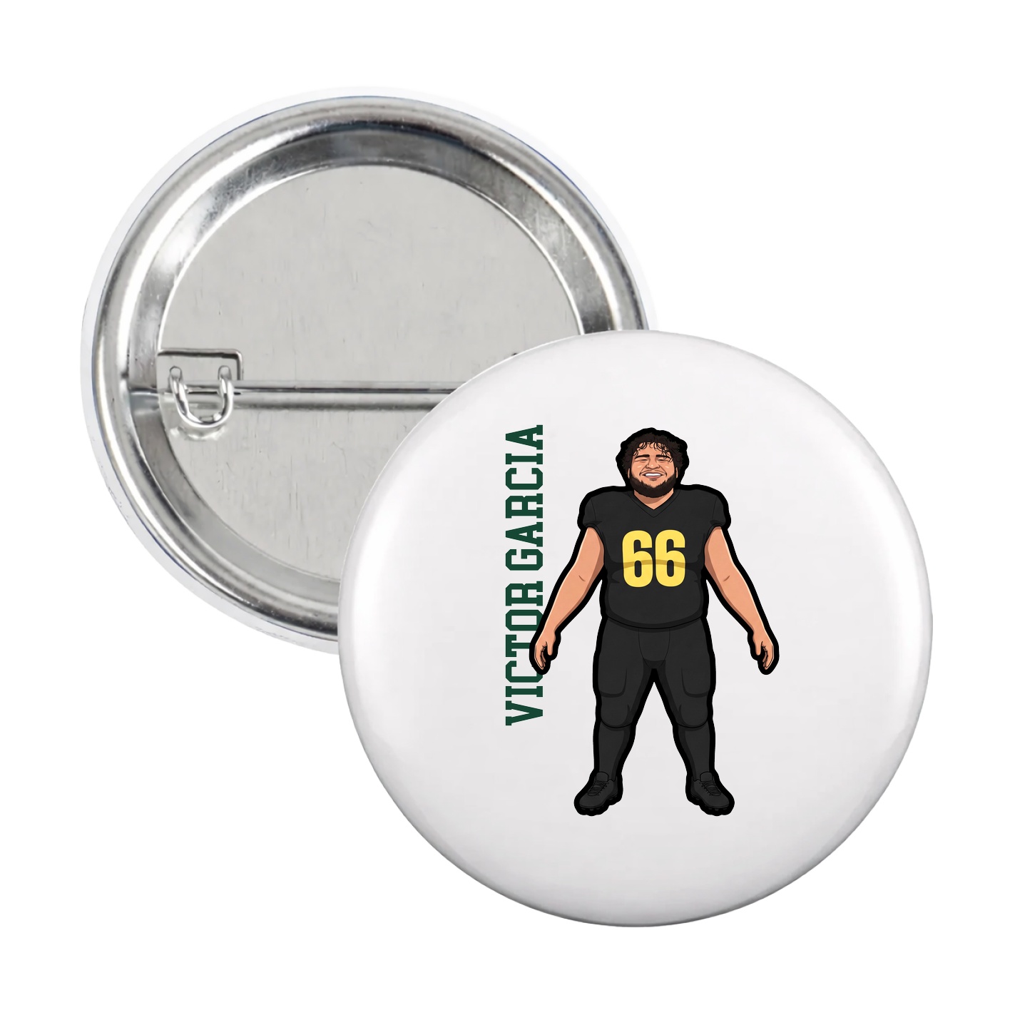Game Day Button — Name Vertical in White