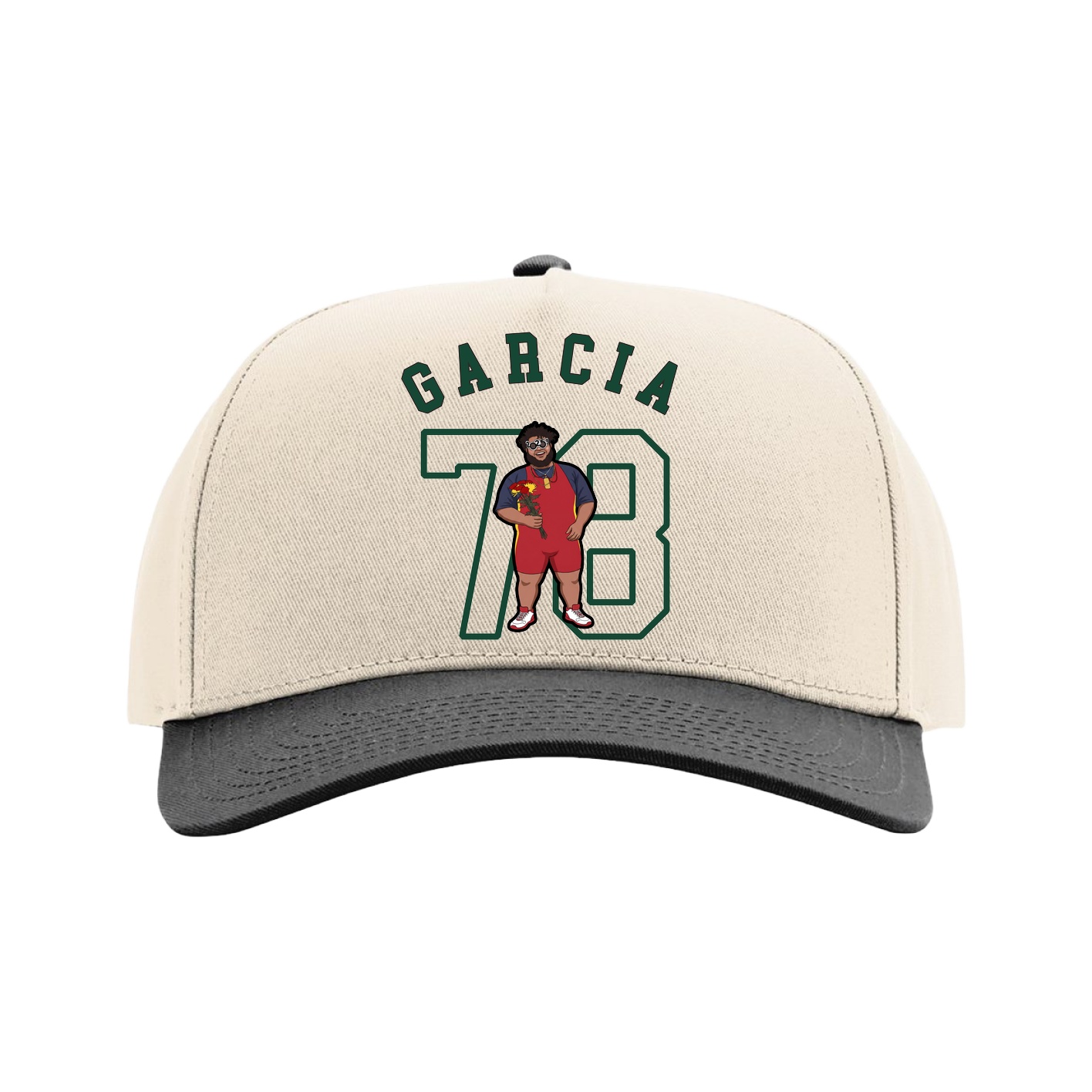 Full Fabric Five-Panel Champ Cap — Shirsey Arch in Cream/Black