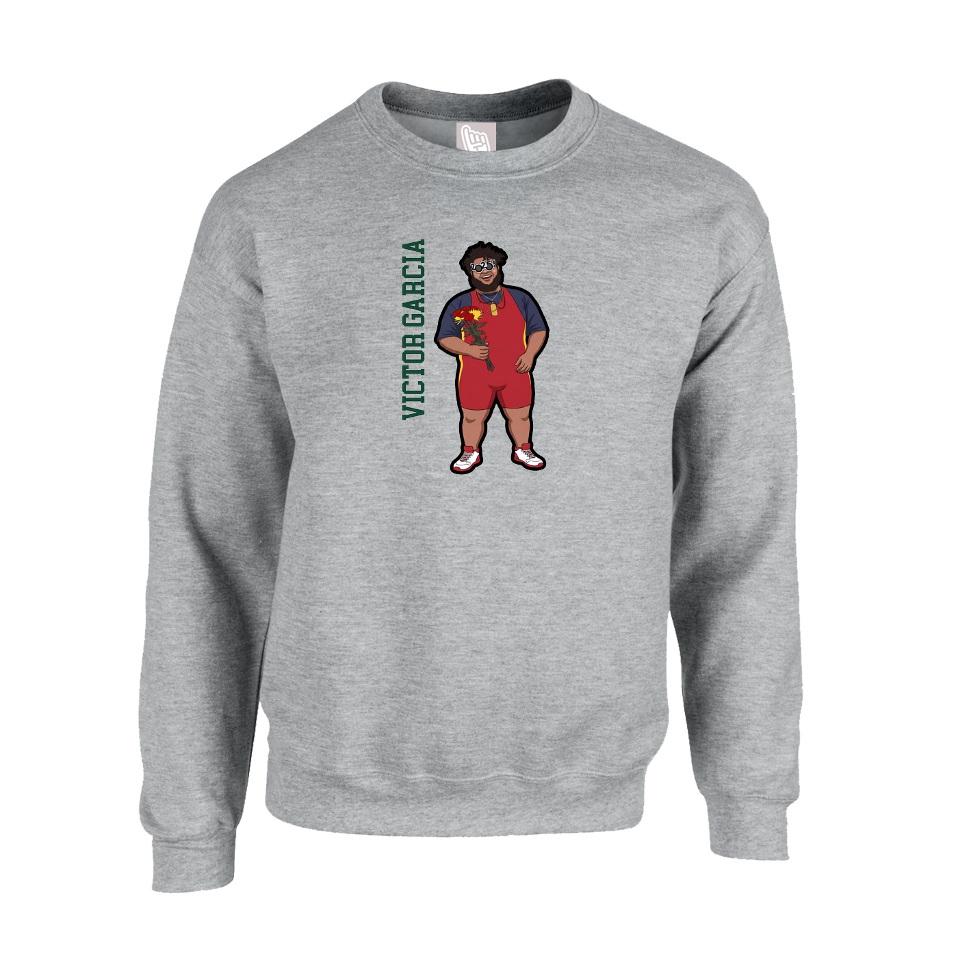 Fleece Crew — Name Vertical in Grey
