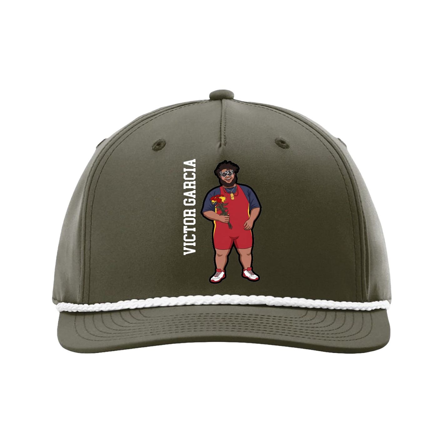 Five-Panel Classic Rope Cap — Name Vertical in Green