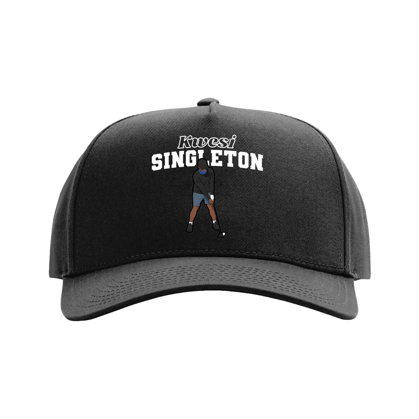 Full Fabric Five-Panel Champ Cap — Name Arch in Black