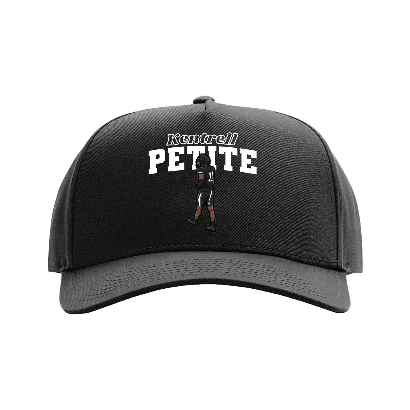 Full Fabric Five-Panel Champ Cap — Name Arch in Black