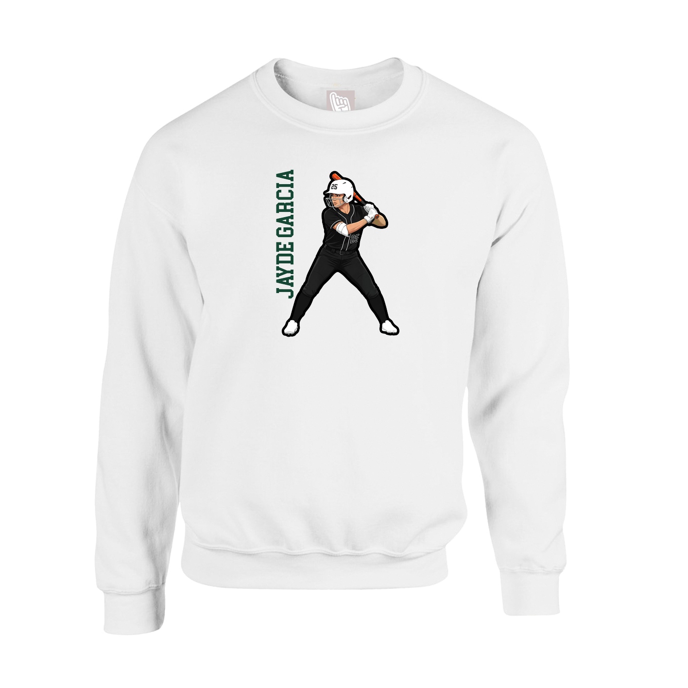 Fleece Crew — Name Vertical in White