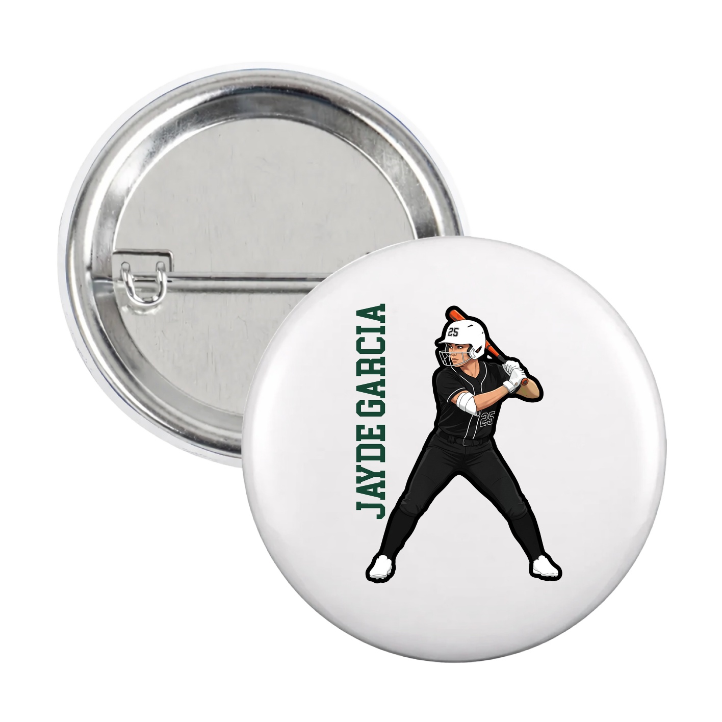 Game Day Button — Name Vertical in White