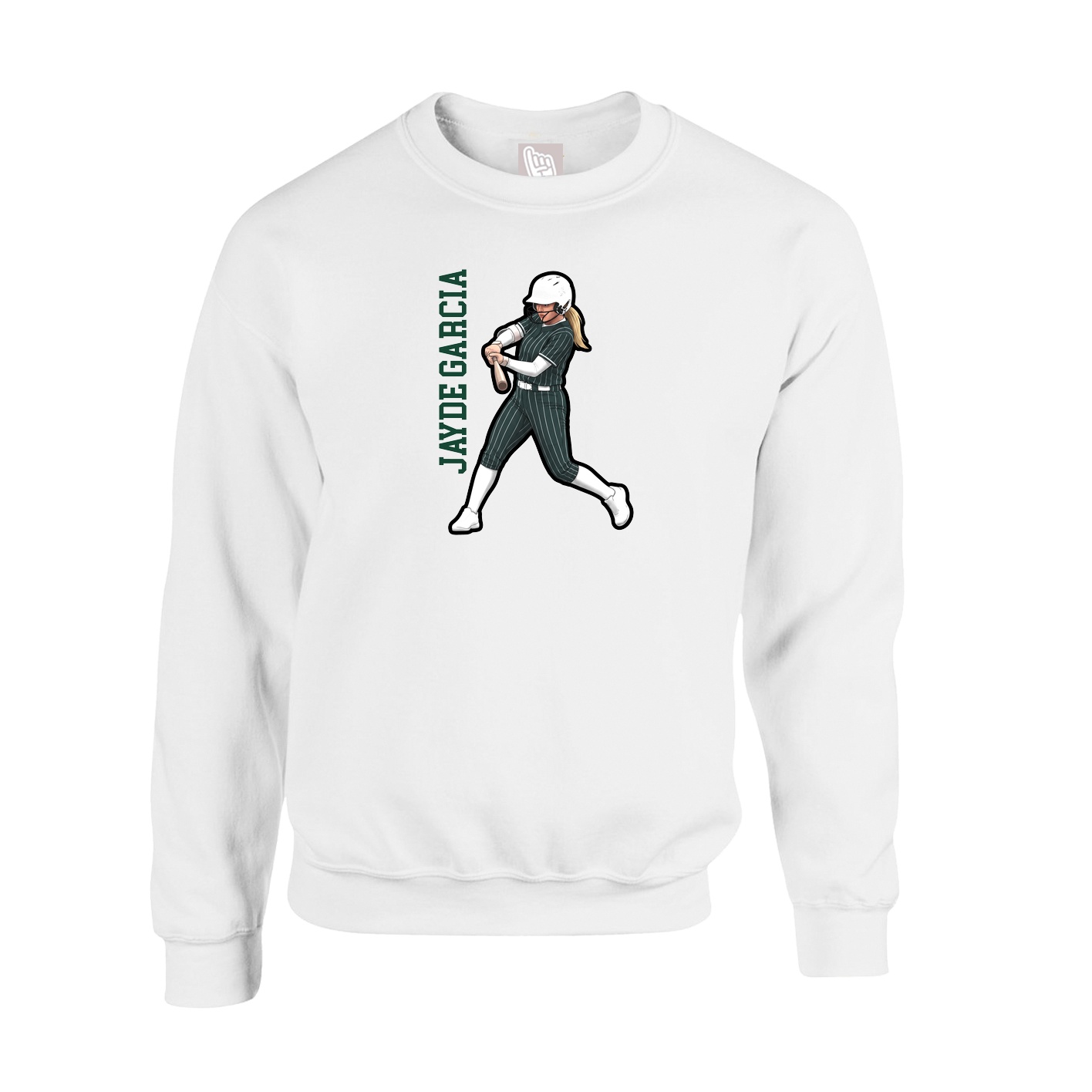 Fleece Crew — Name Vertical in White