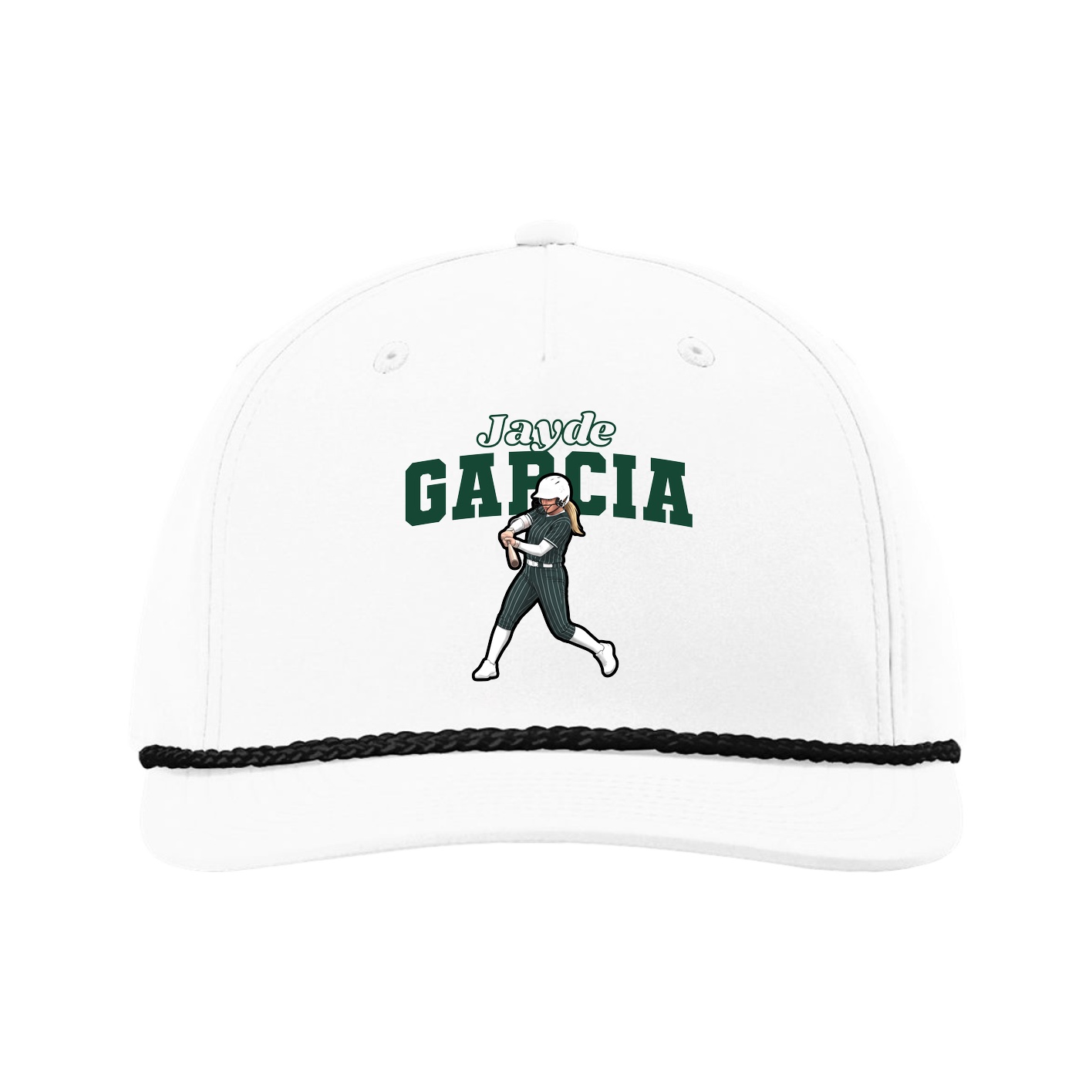 Five-Panel Classic Rope Cap — Name Arch in White