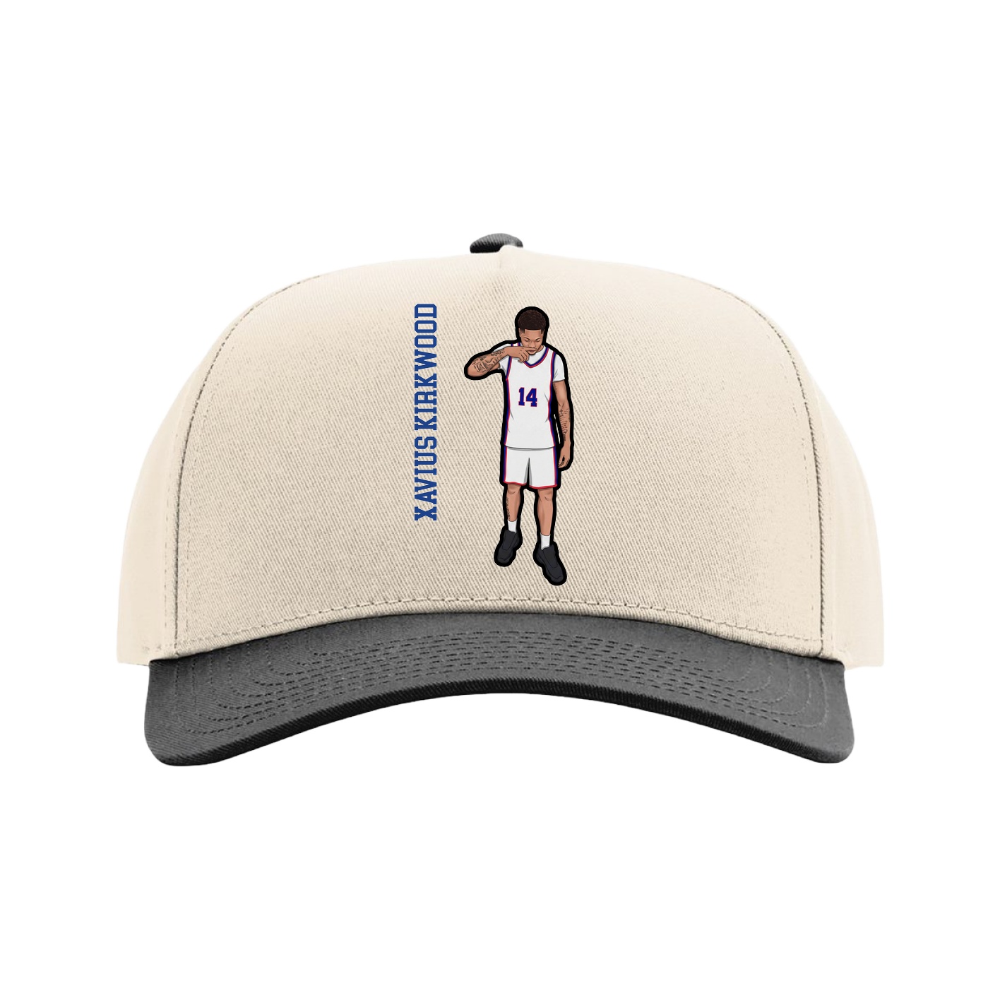 Full Fabric Five-Panel Champ Cap — Name Vertical in Cream/Black