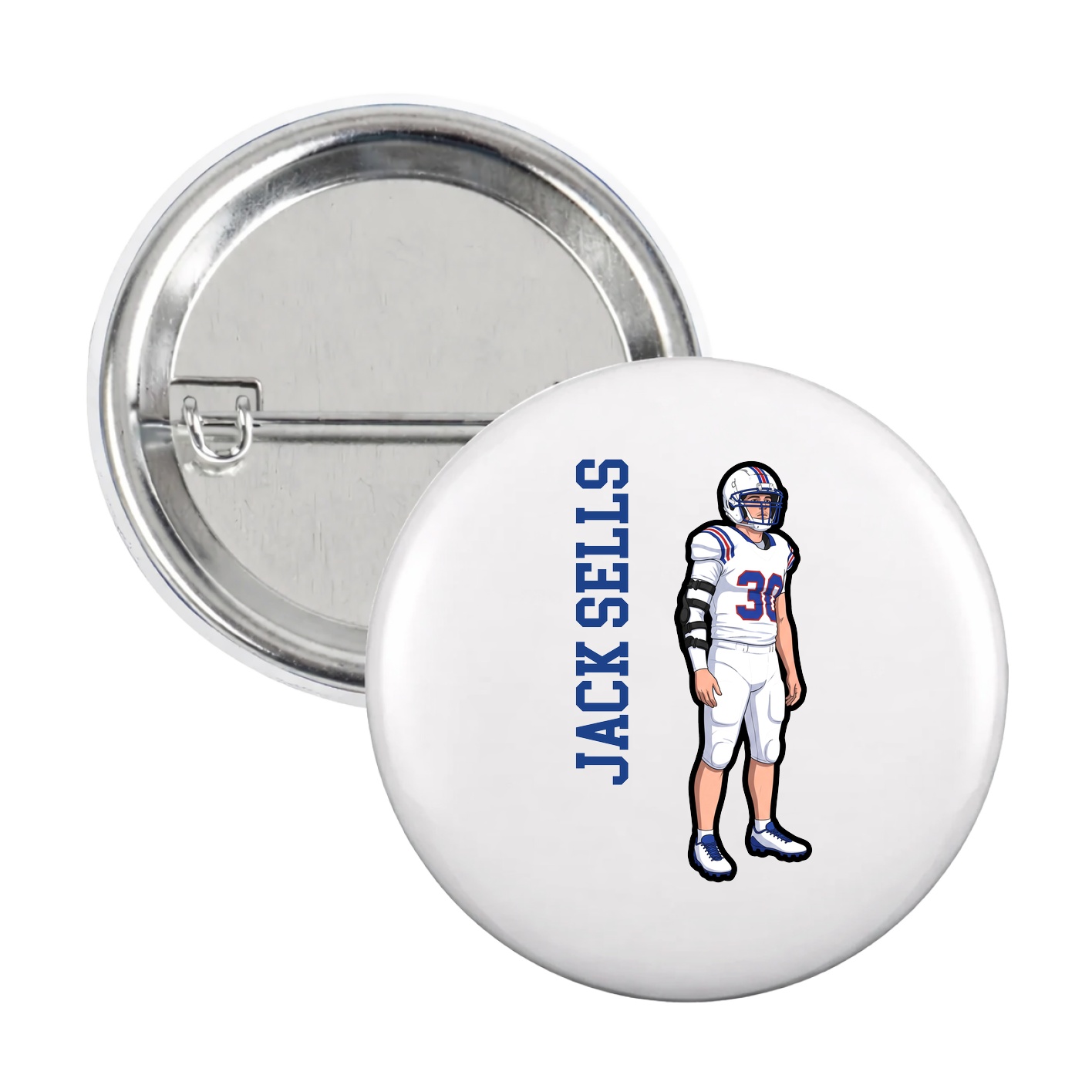 Game Day Button — Name Vertical in White