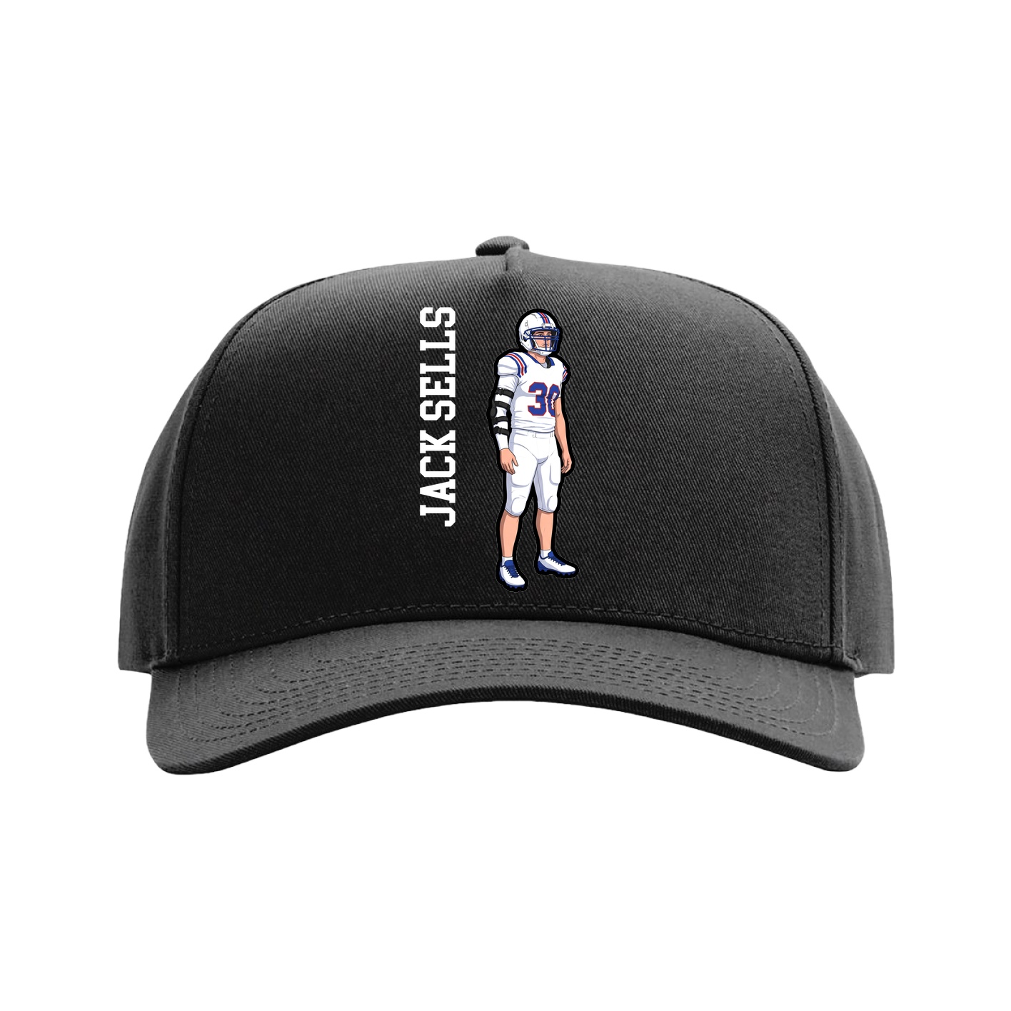 Full Fabric Five-Panel Champ Cap — Name Vertical in Black