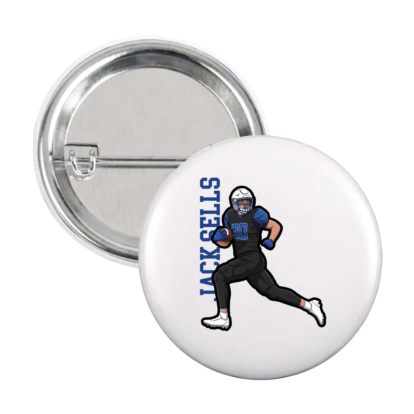Game Day Button — Name Vertical in White