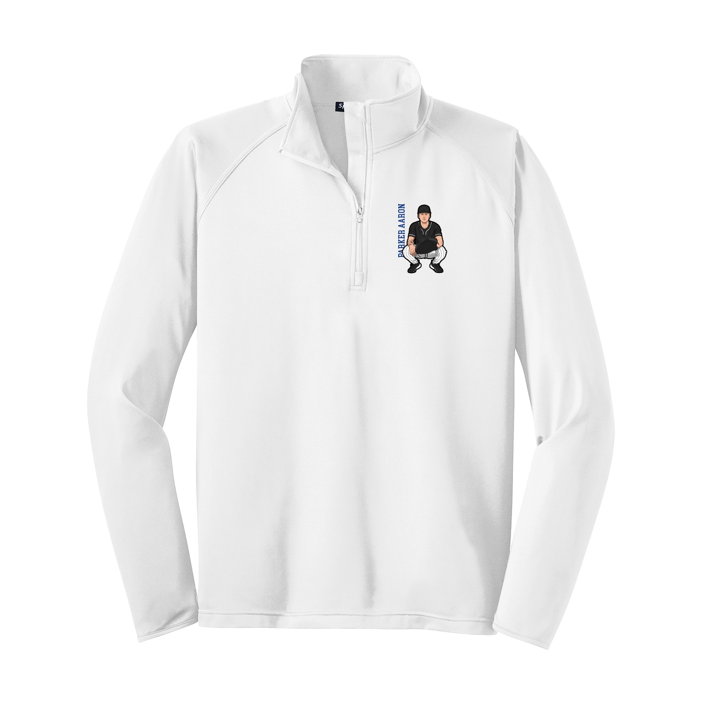 Q-Zip Pullover — Name Vertical in White