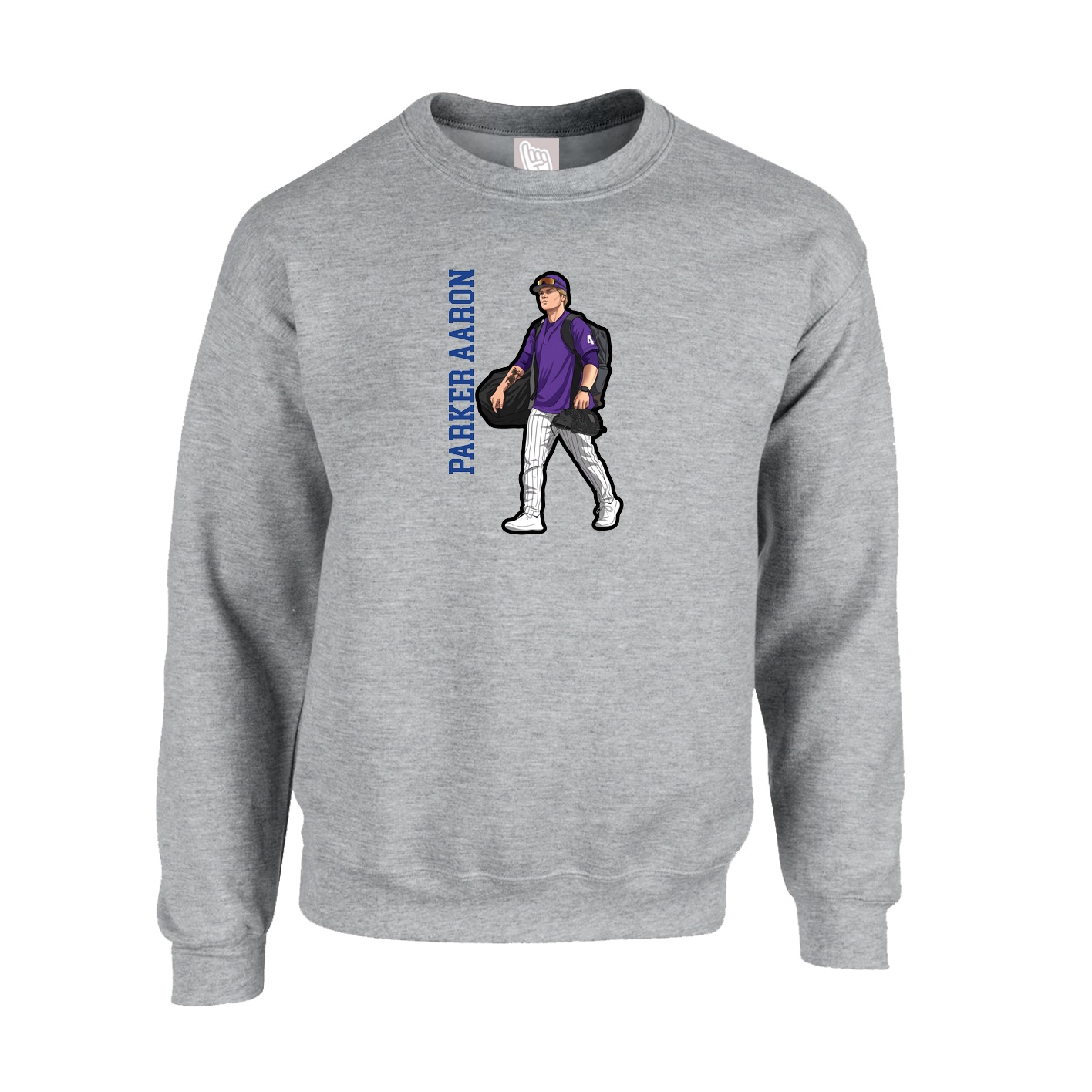 Fleece Crew — Name Vertical in Grey