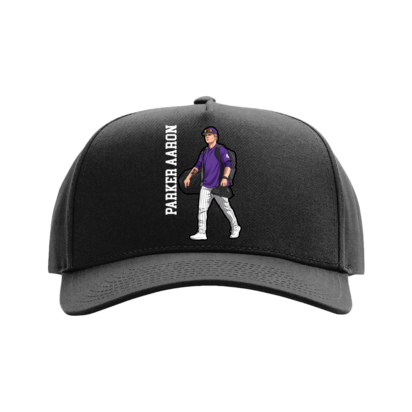 Full Fabric Five-Panel Champ Cap — Name Vertical in Black