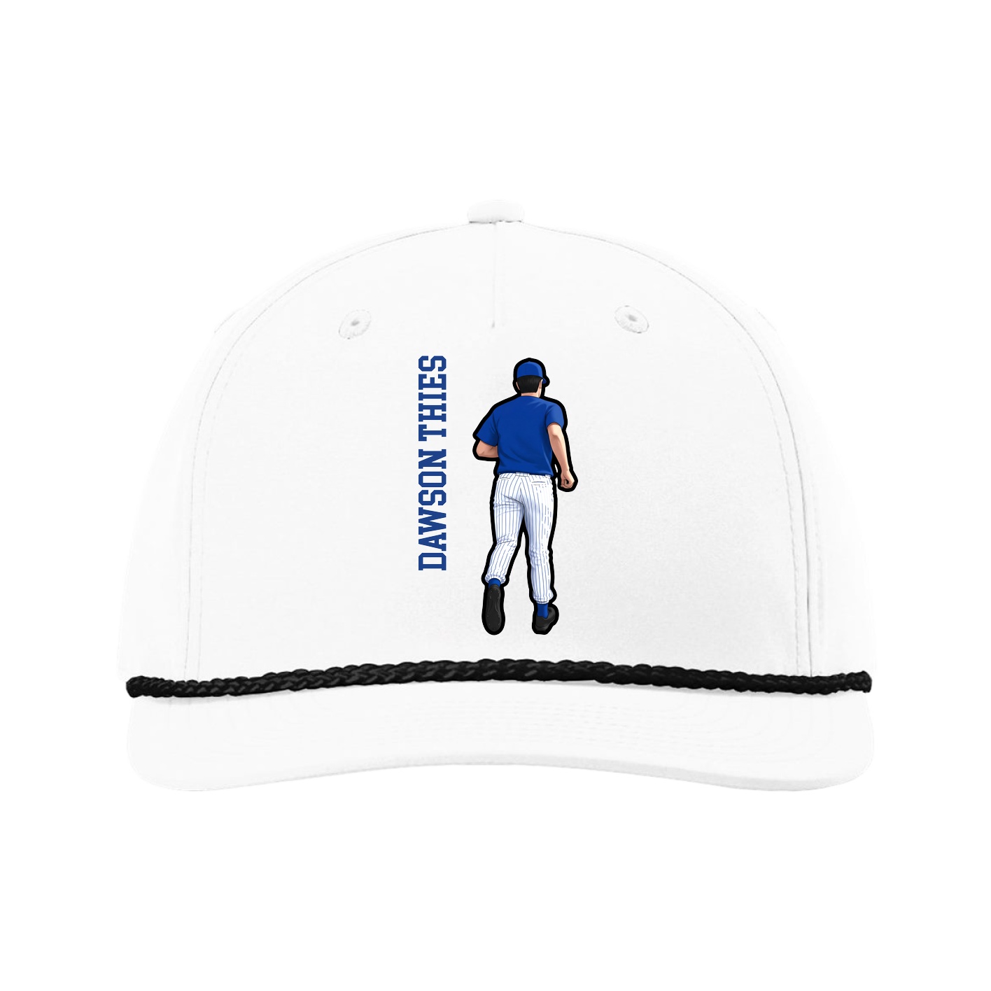 Five-Panel Classic Rope Cap — Name Vertical in White
