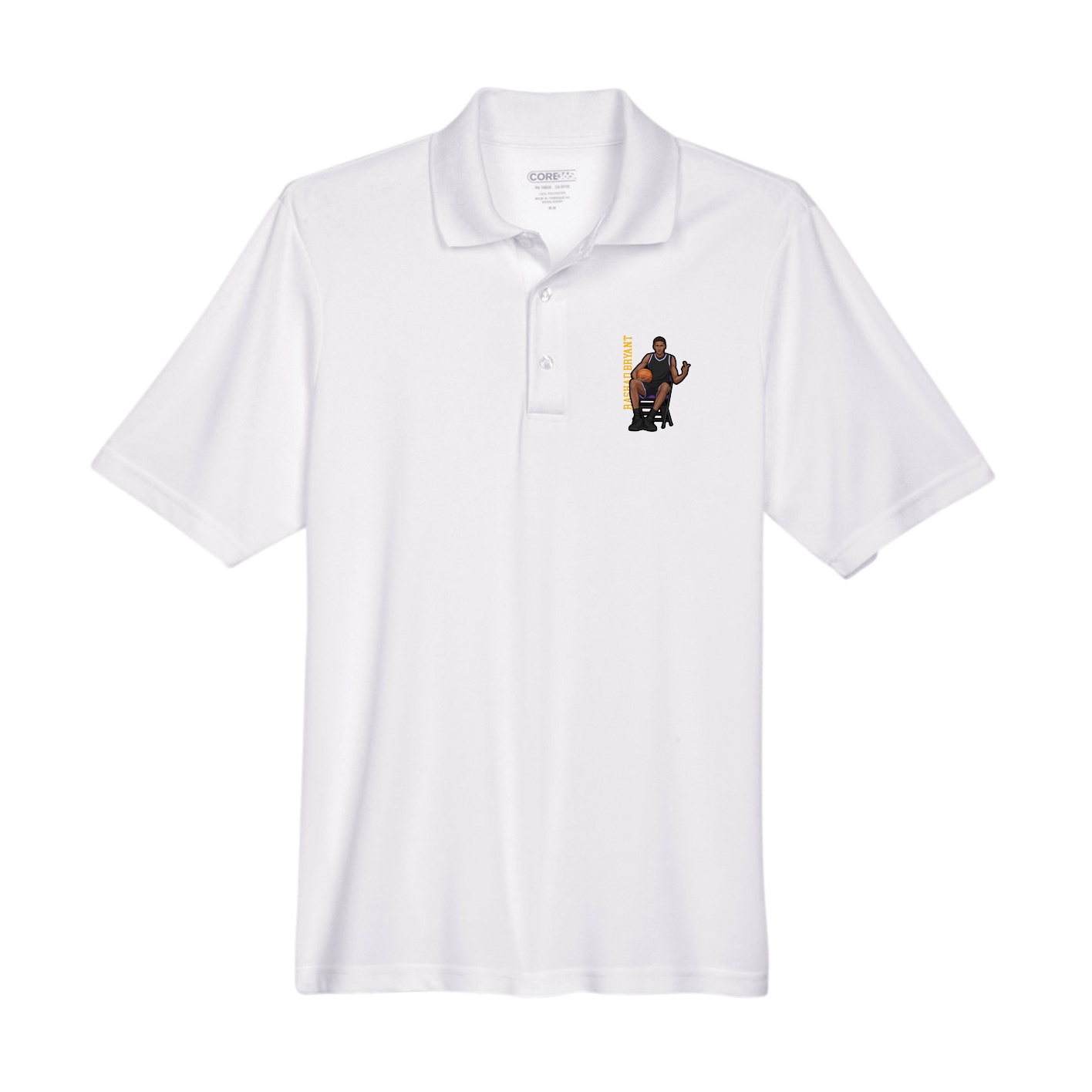 Performance Polo — Name Vertical in White