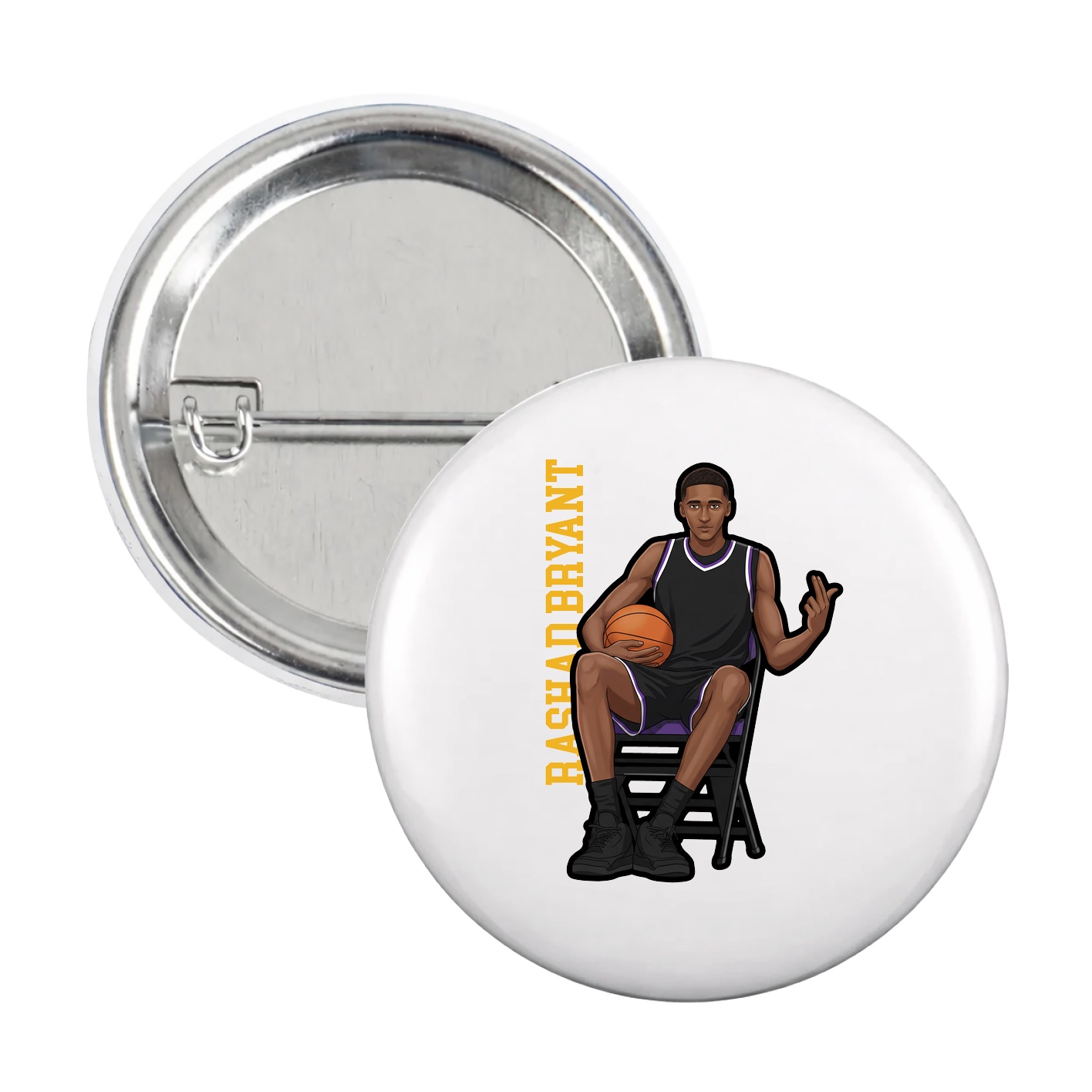 Game Day Button — Name Vertical in White