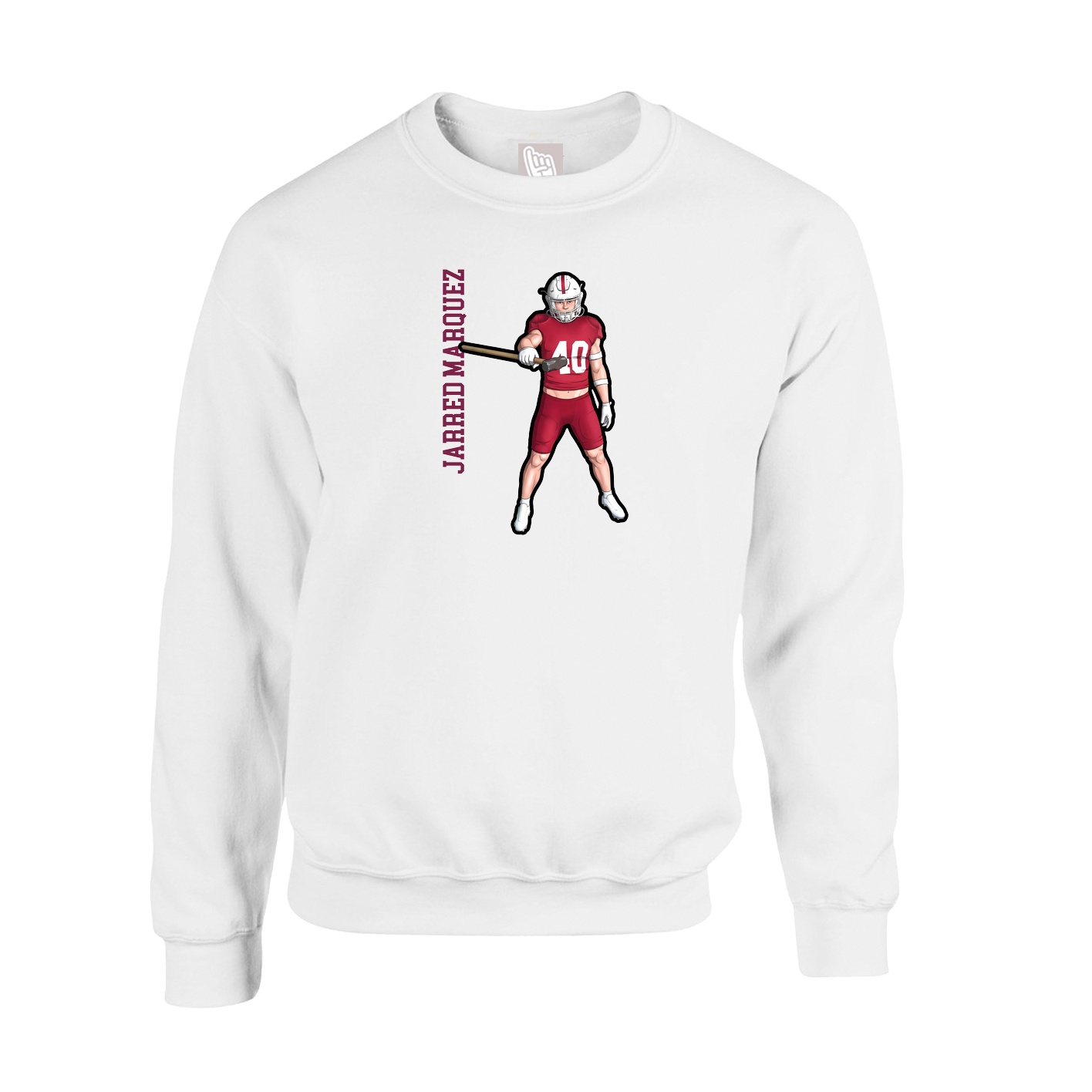 Fleece Crew — Name Vertical in White