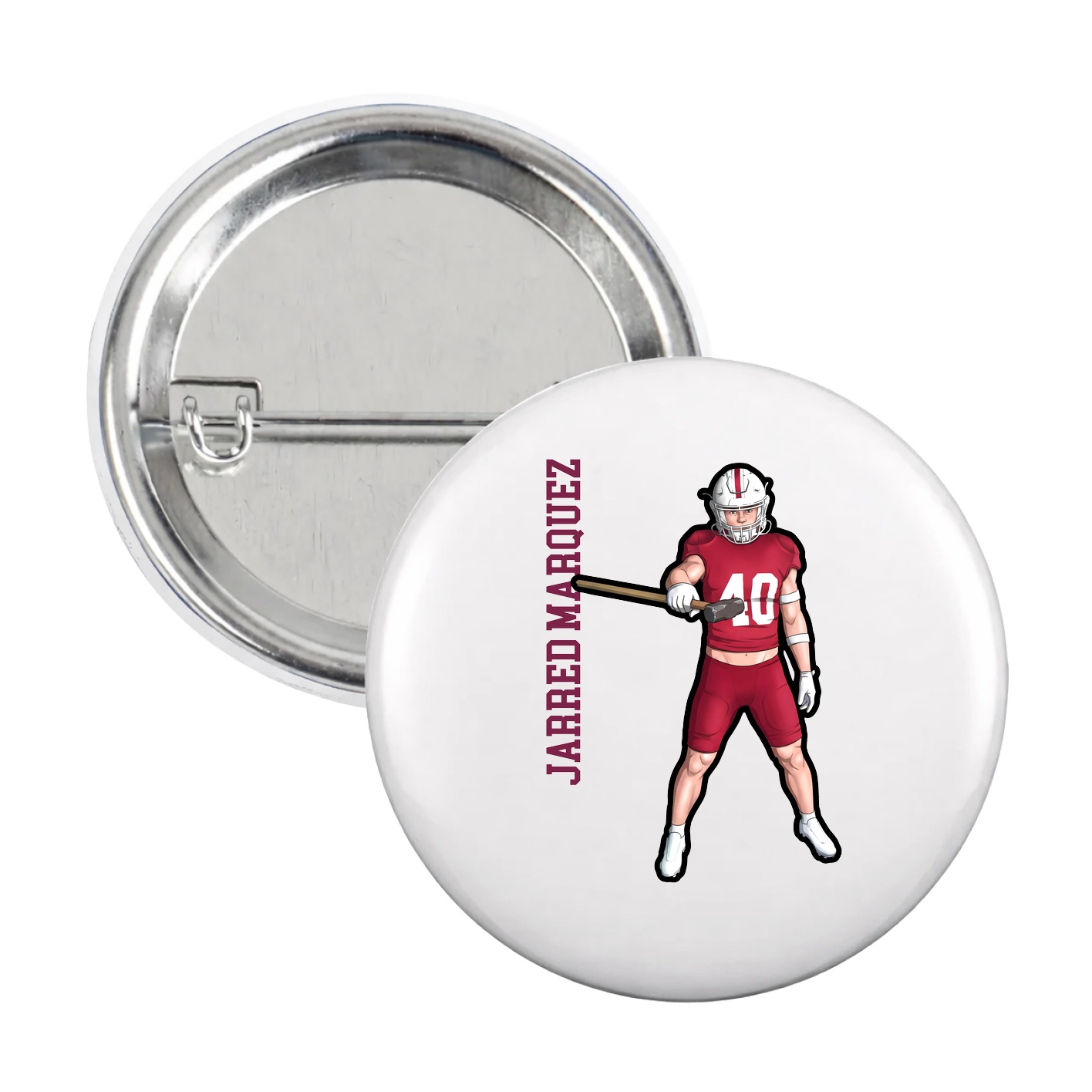 Game Day Button — Name Vertical in White
