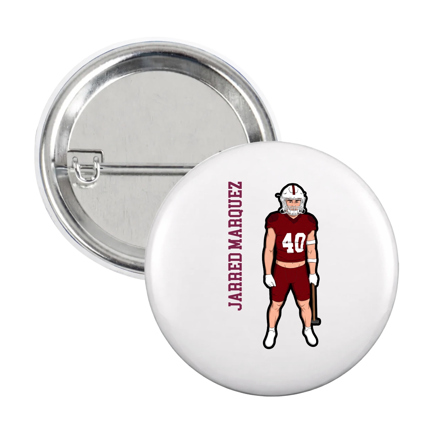Game Day Button — Name Vertical in White