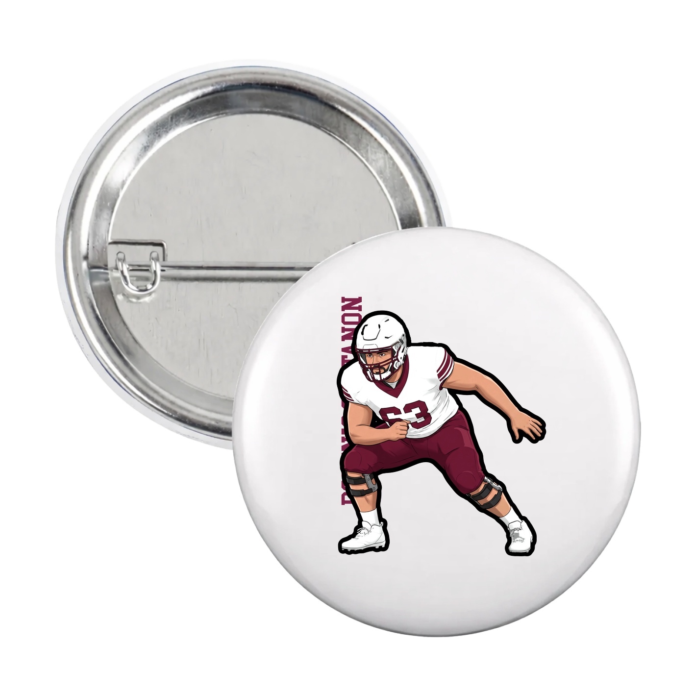 Game Day Button — Name Vertical in White