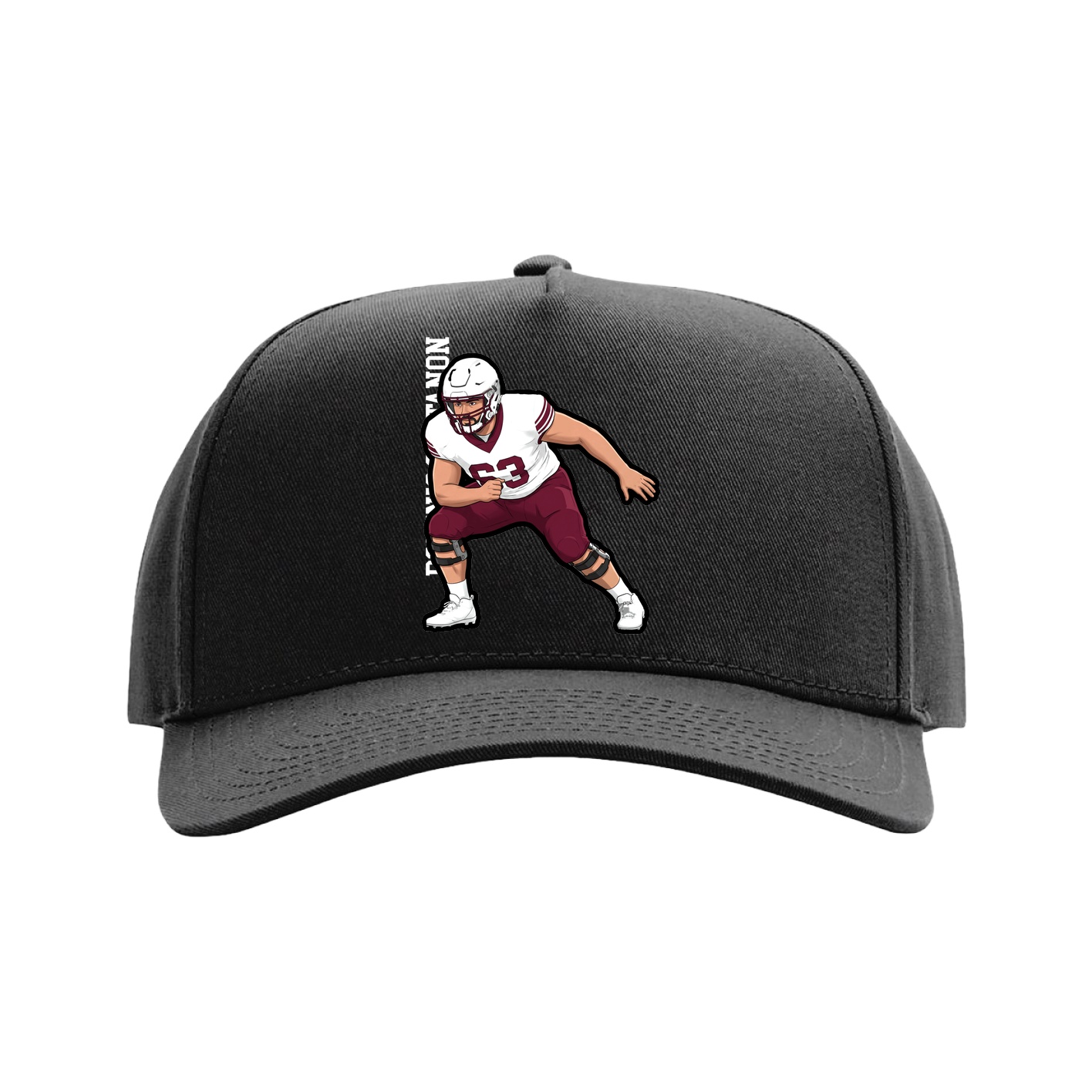 Full Fabric Five-Panel Champ Cap — Name Vertical in Black