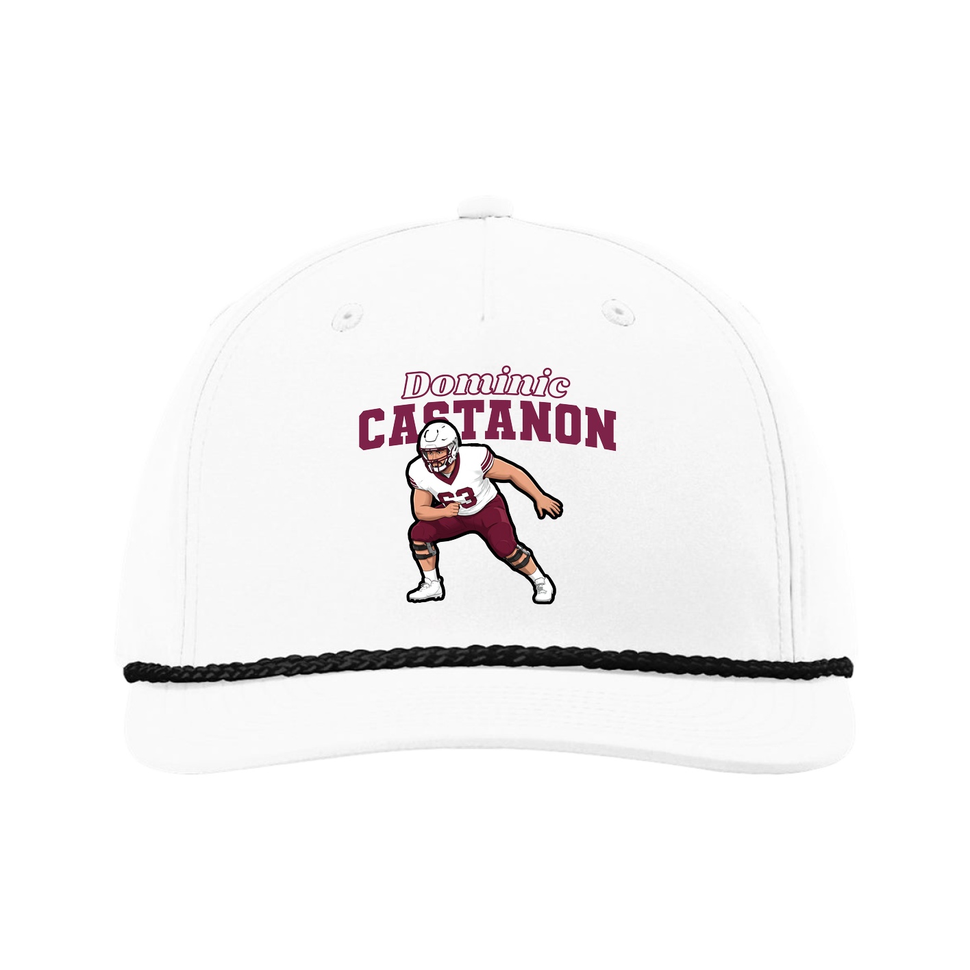 Five-Panel Classic Rope Cap — Name Arch in White